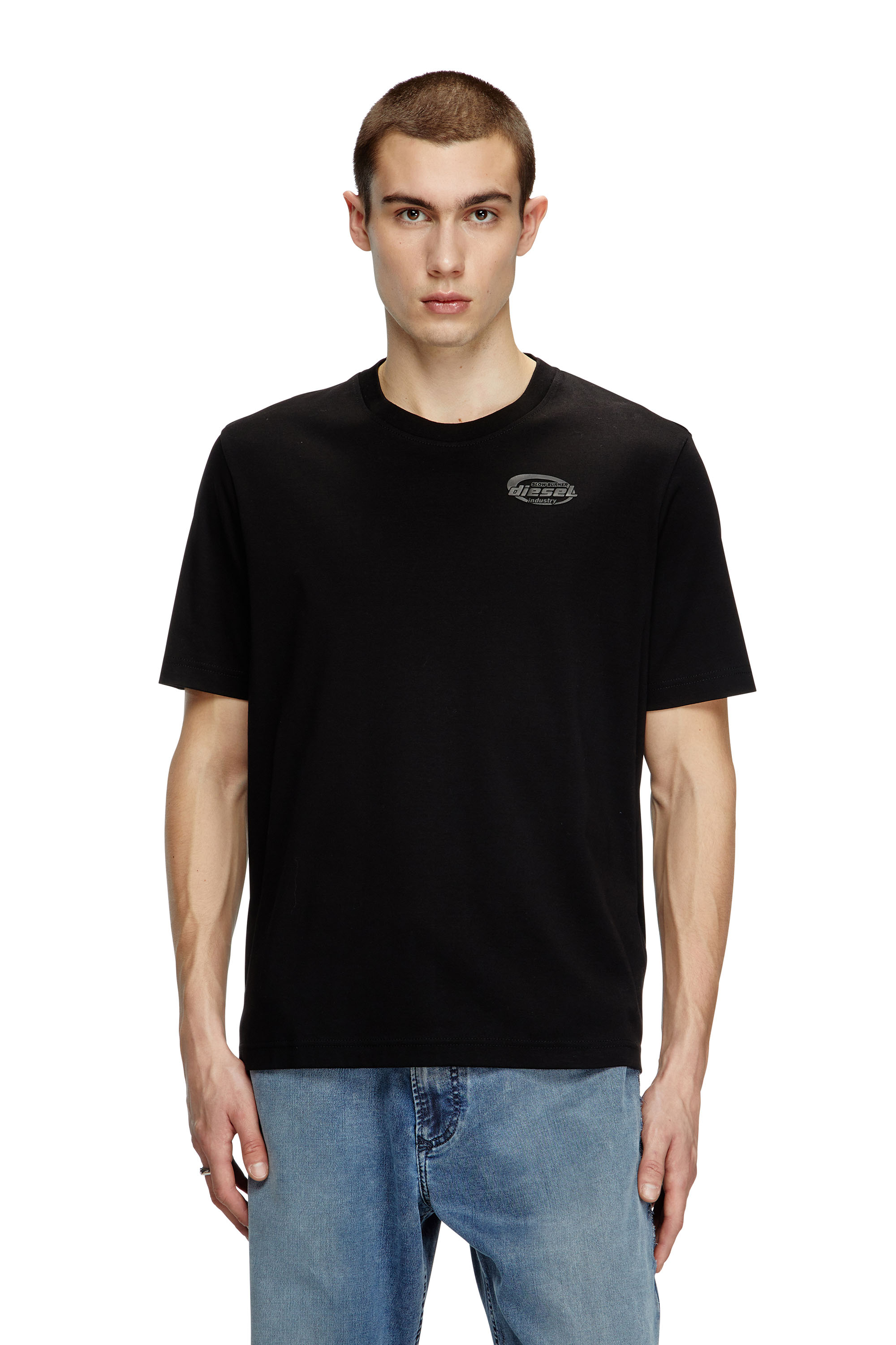 Diesel - T-MADJUST-R2, T-shirt en coton mercerisé avec logo ton sur ton Homme in Noir - 1