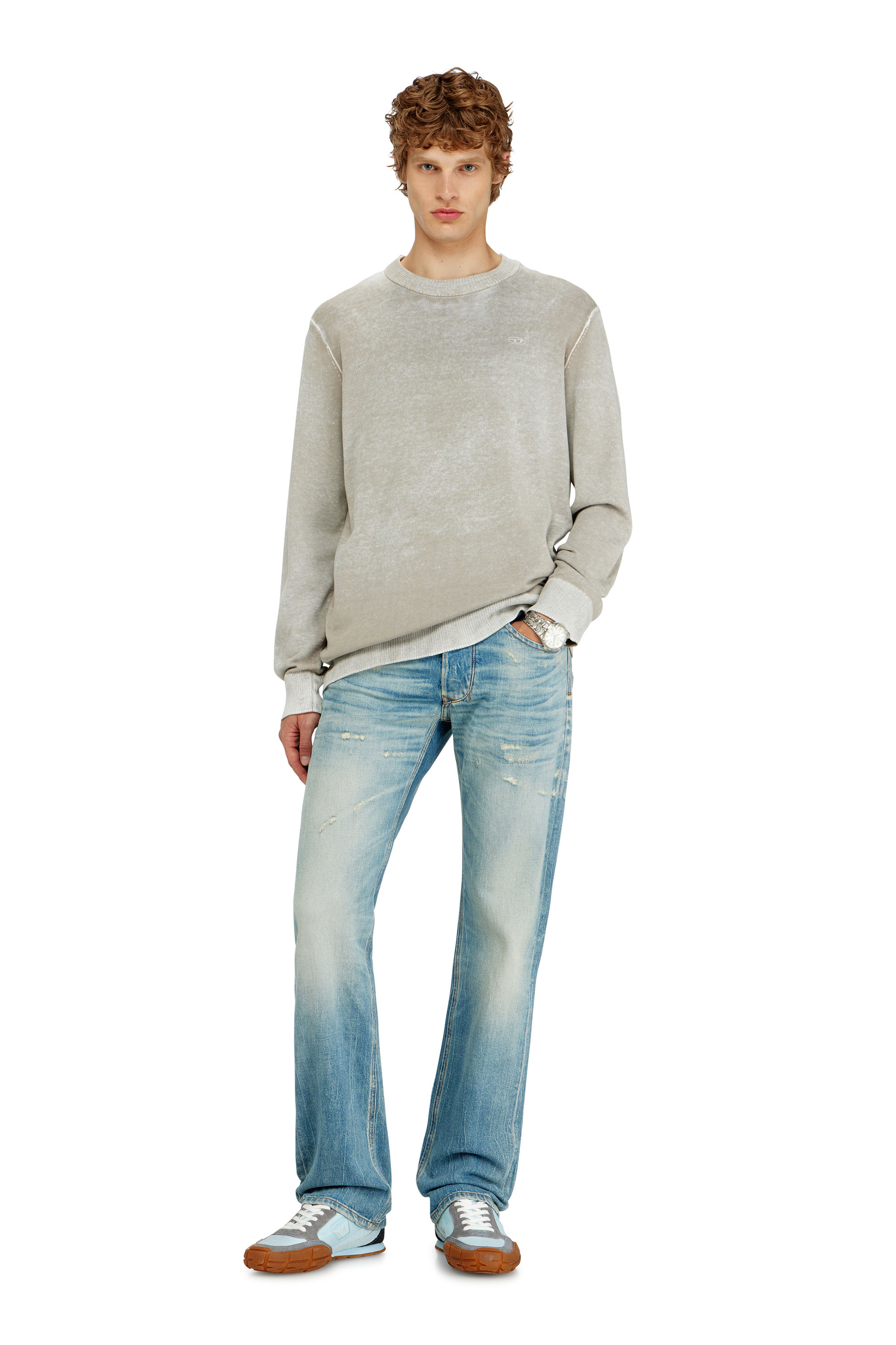 Diesel - K-LAURENT, Pull avec impression invers&eacute;e d&eacute;color&eacute;e Homme in Gris - 1