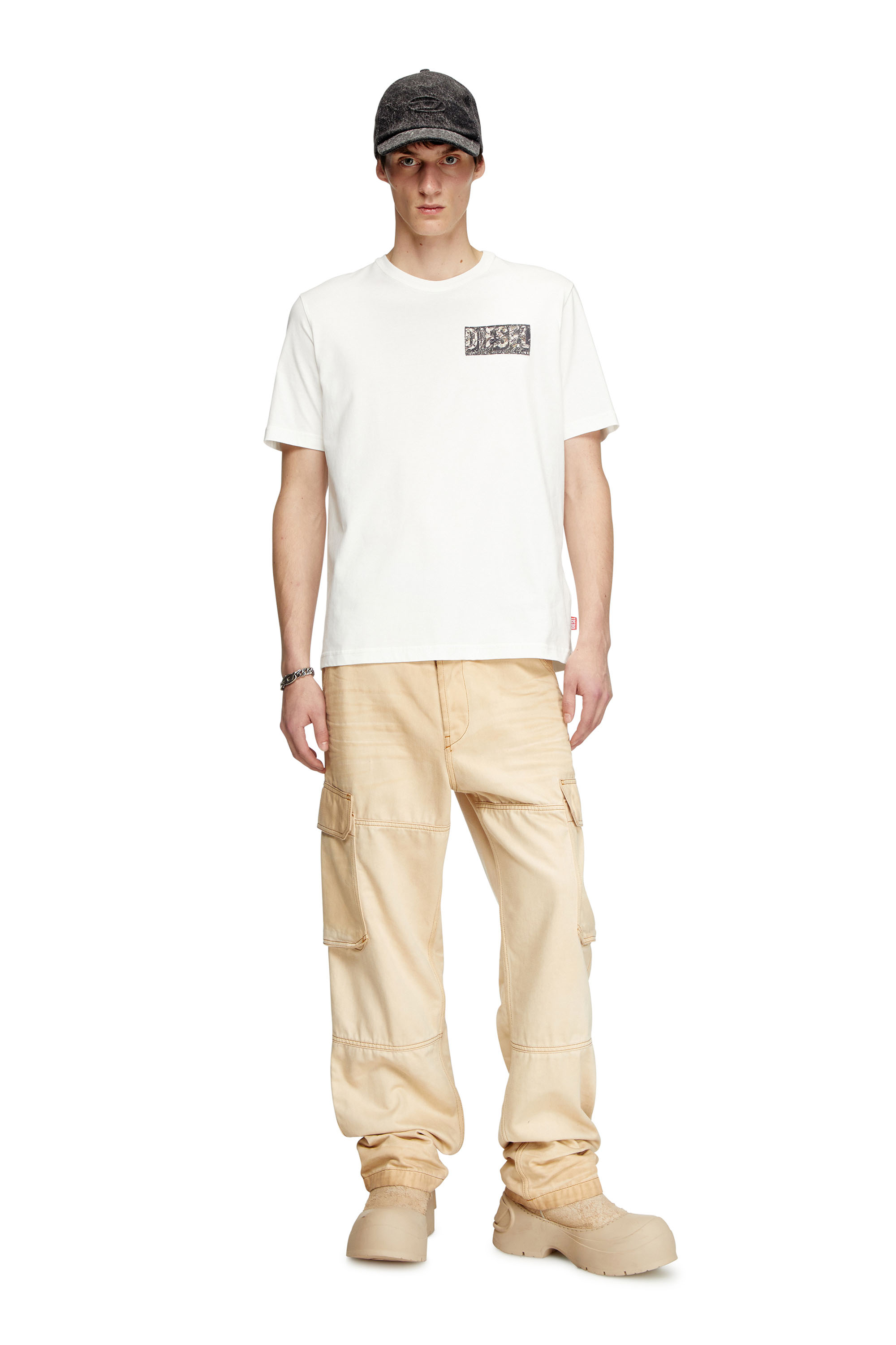 Diesel - T-ADJUST-R19, T-shirt avec empiècement en gabardine Homme in Blanc - 2