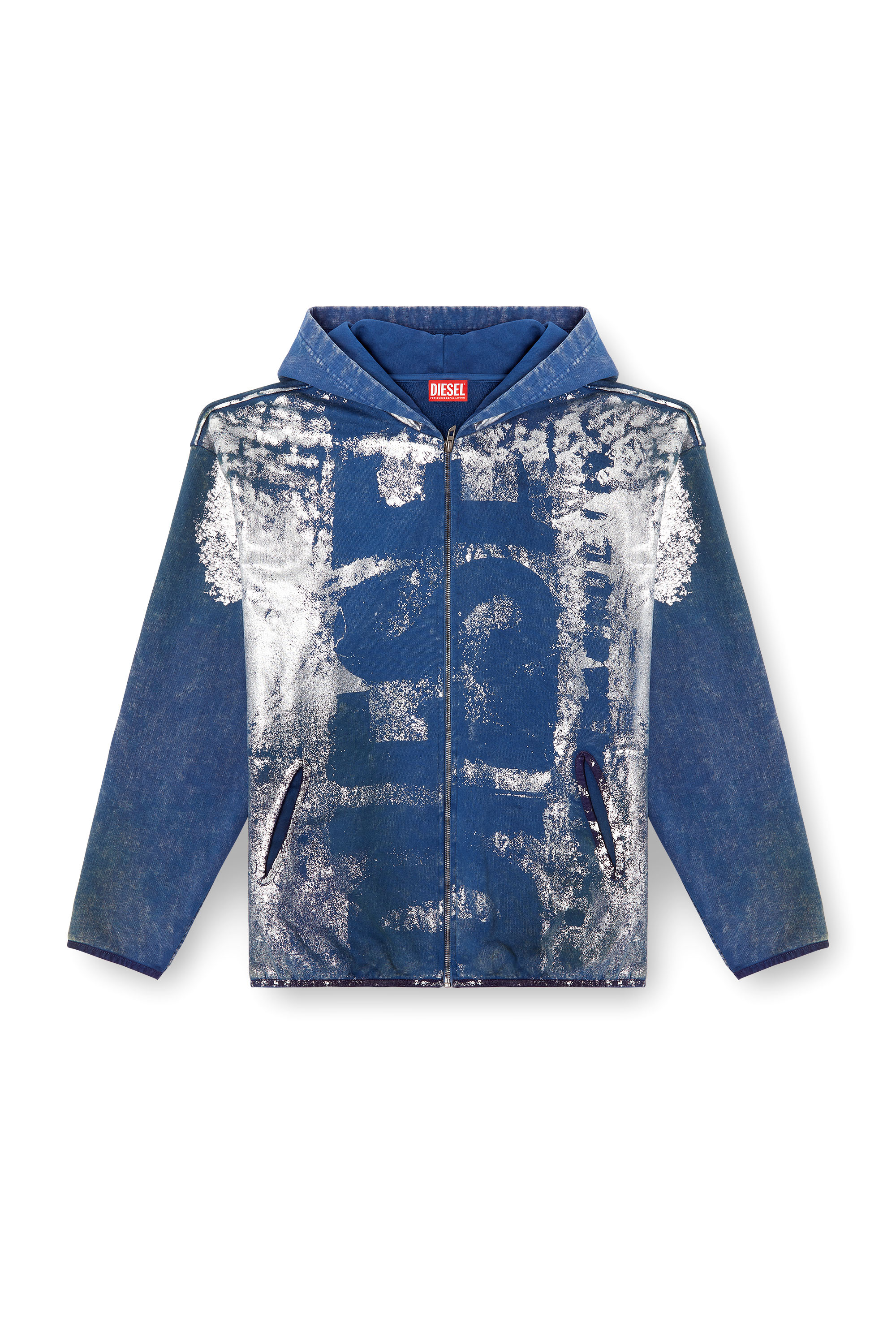 Diesel - S-LOXTY-ZIP, Sweat-shirt à capuche zippé effet vieilli Homme in Bleu - 3