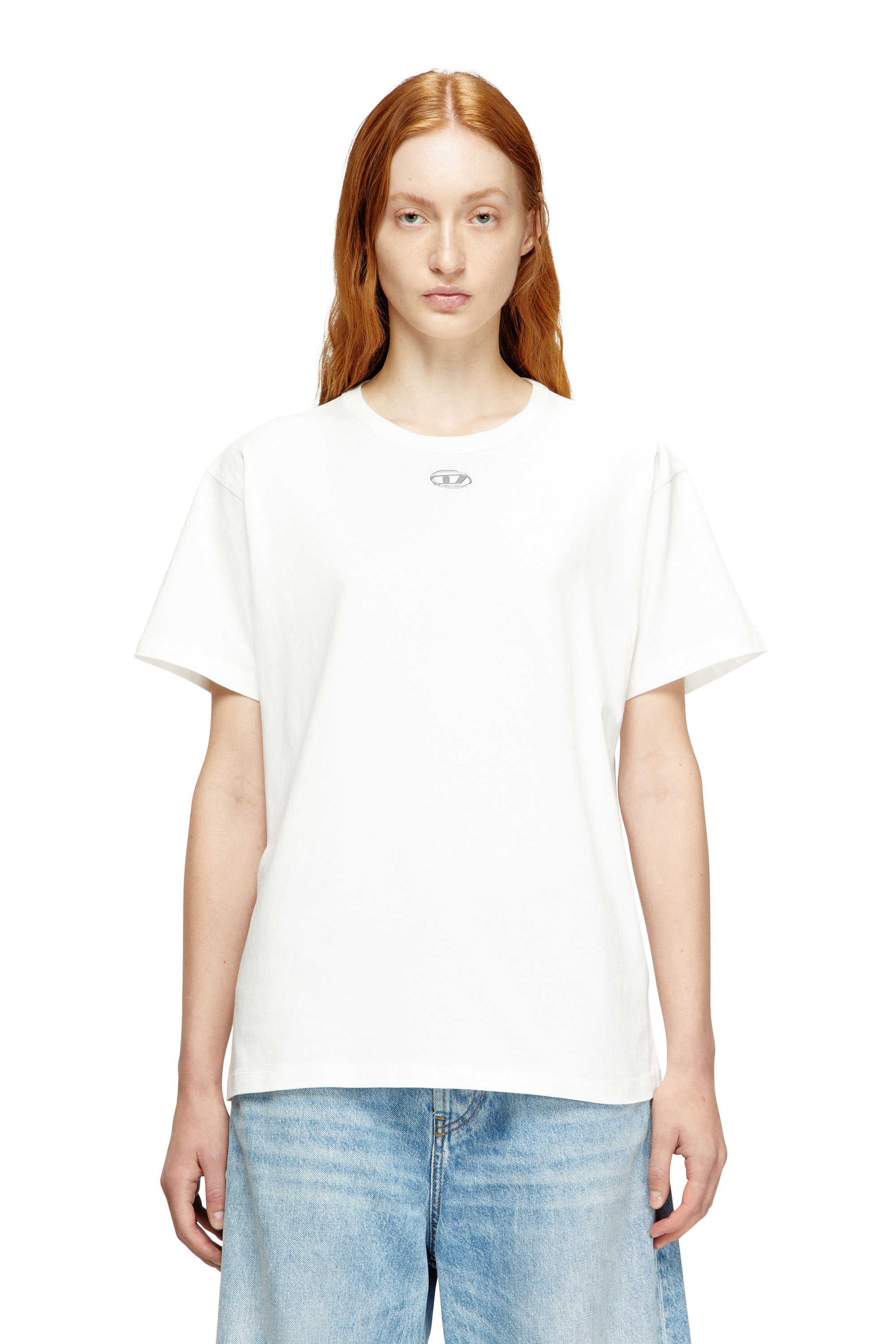 Diesel - T-NORMY-OD-S1, T-shirt en coton avec Oval D métallique Femme in Blanc - 1