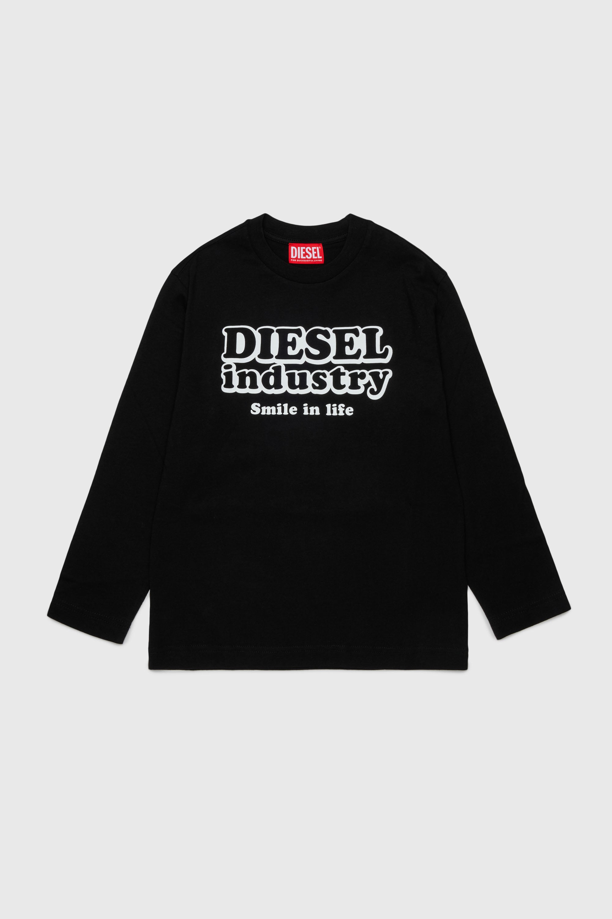 Diesel - TLODIMLS OVER, T-shirt &agrave; manches longues avec imprim&eacute; Diesel Industry Homme in Noir - 1