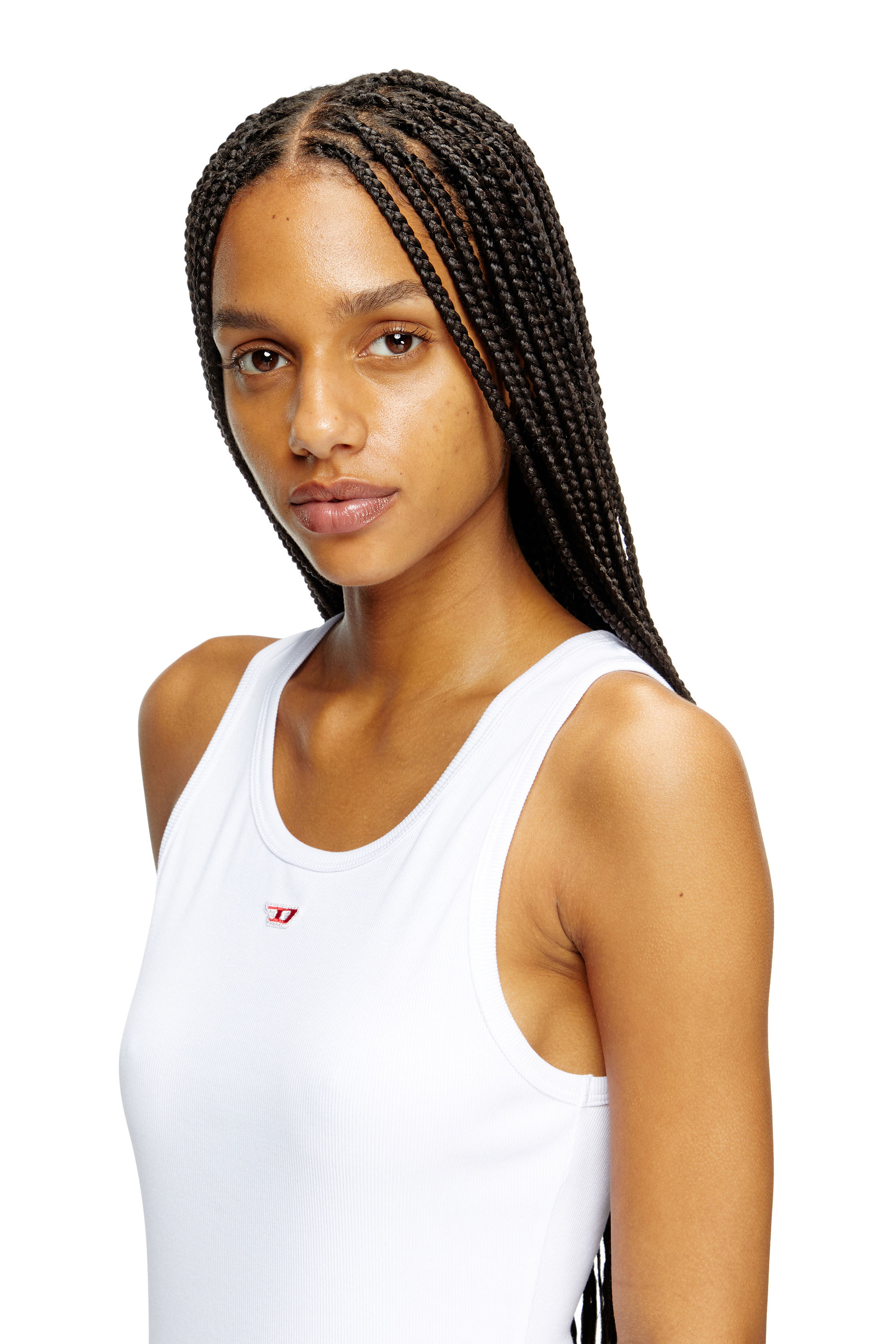 Diesel - D-TANK-LONG-D, Robe d&eacute;bardeur courte avec logo D Femme in Blanc - 5