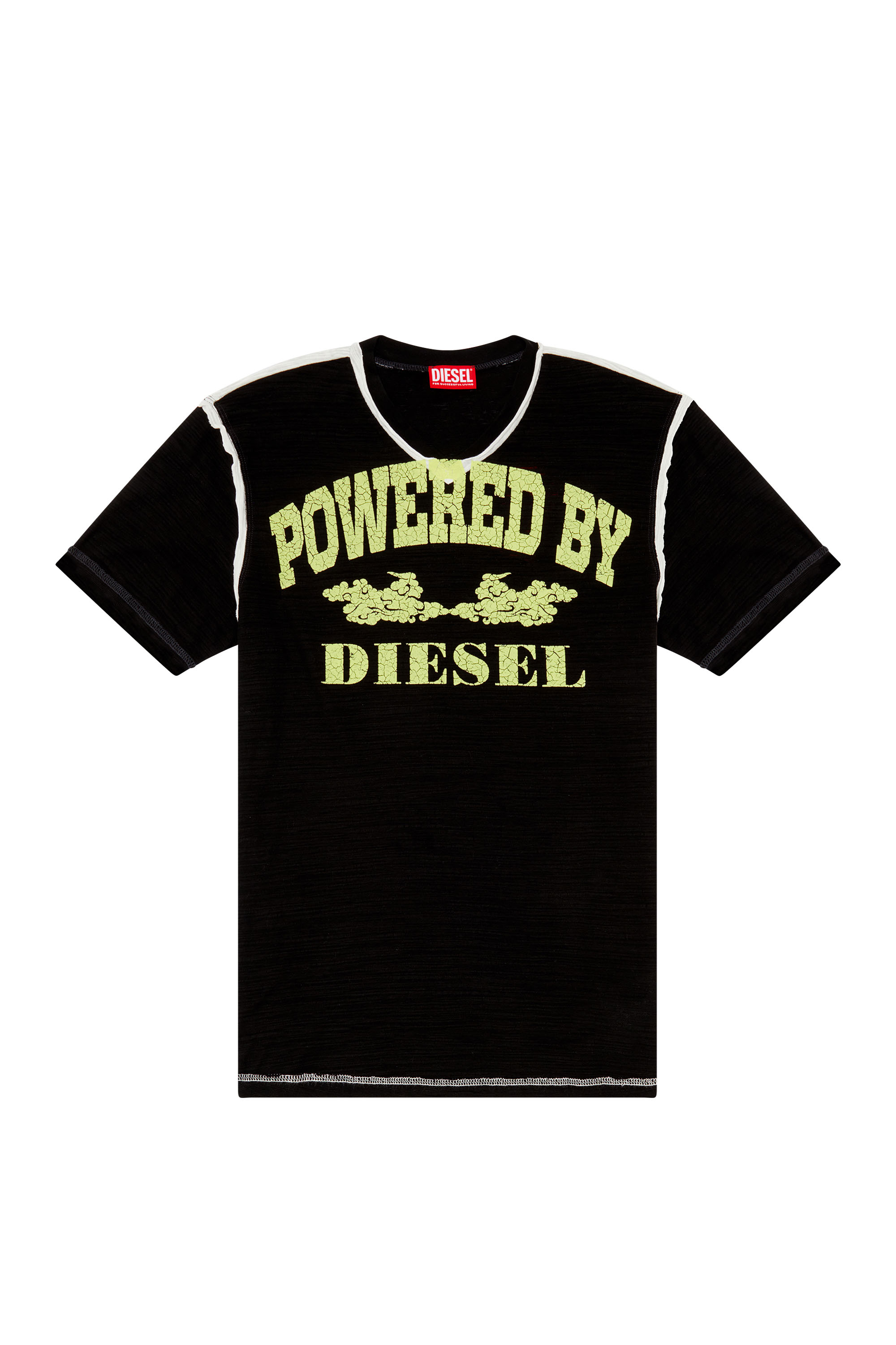 Diesel - T-DIEGOR-V-RAW, T-shirt avec col en V en jersey flammé inside-out Homme in Noir - 3
