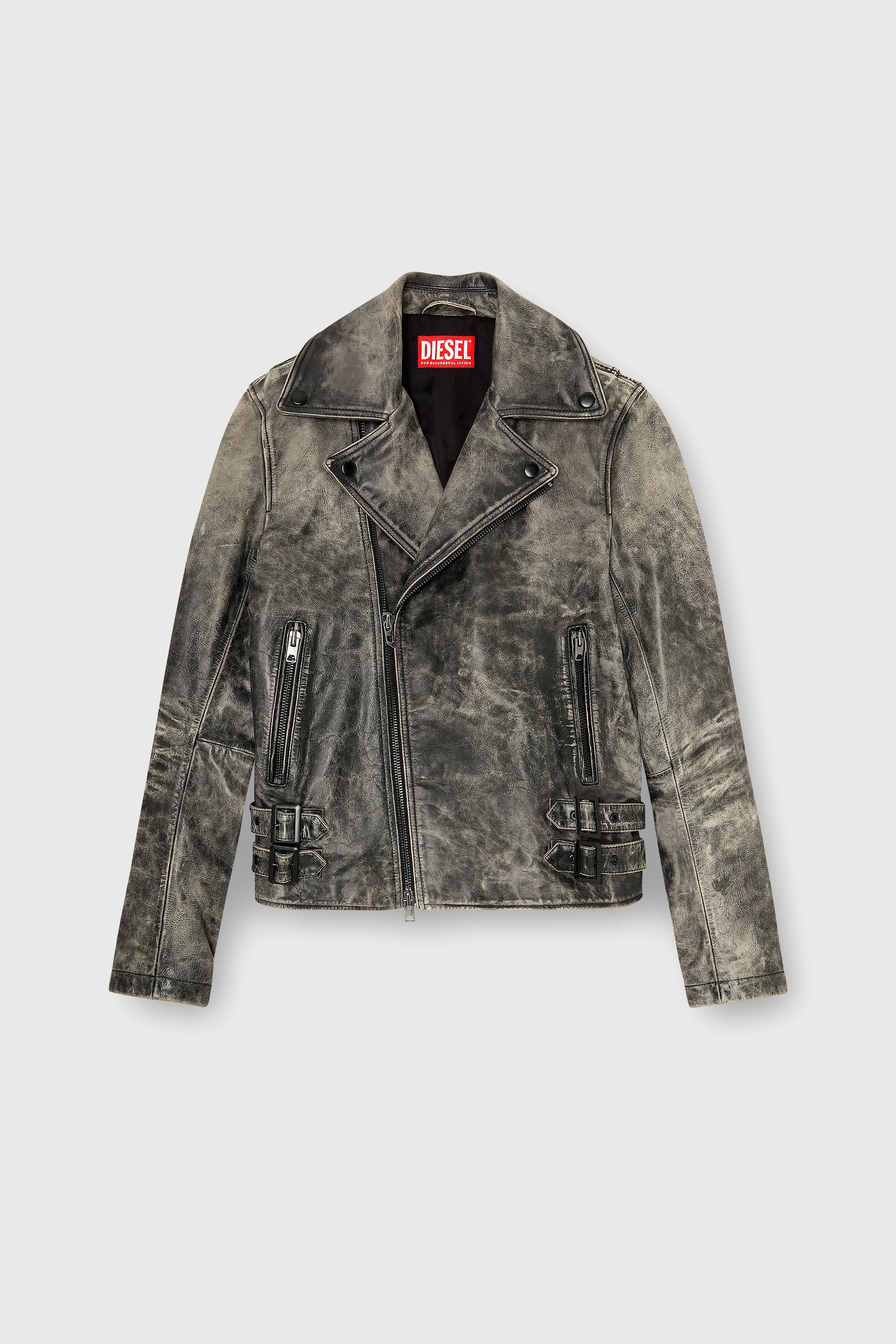 Diesel - L-EON-CJCM, Veste biker en cuir trait&eacute; Homme in Gris - 2