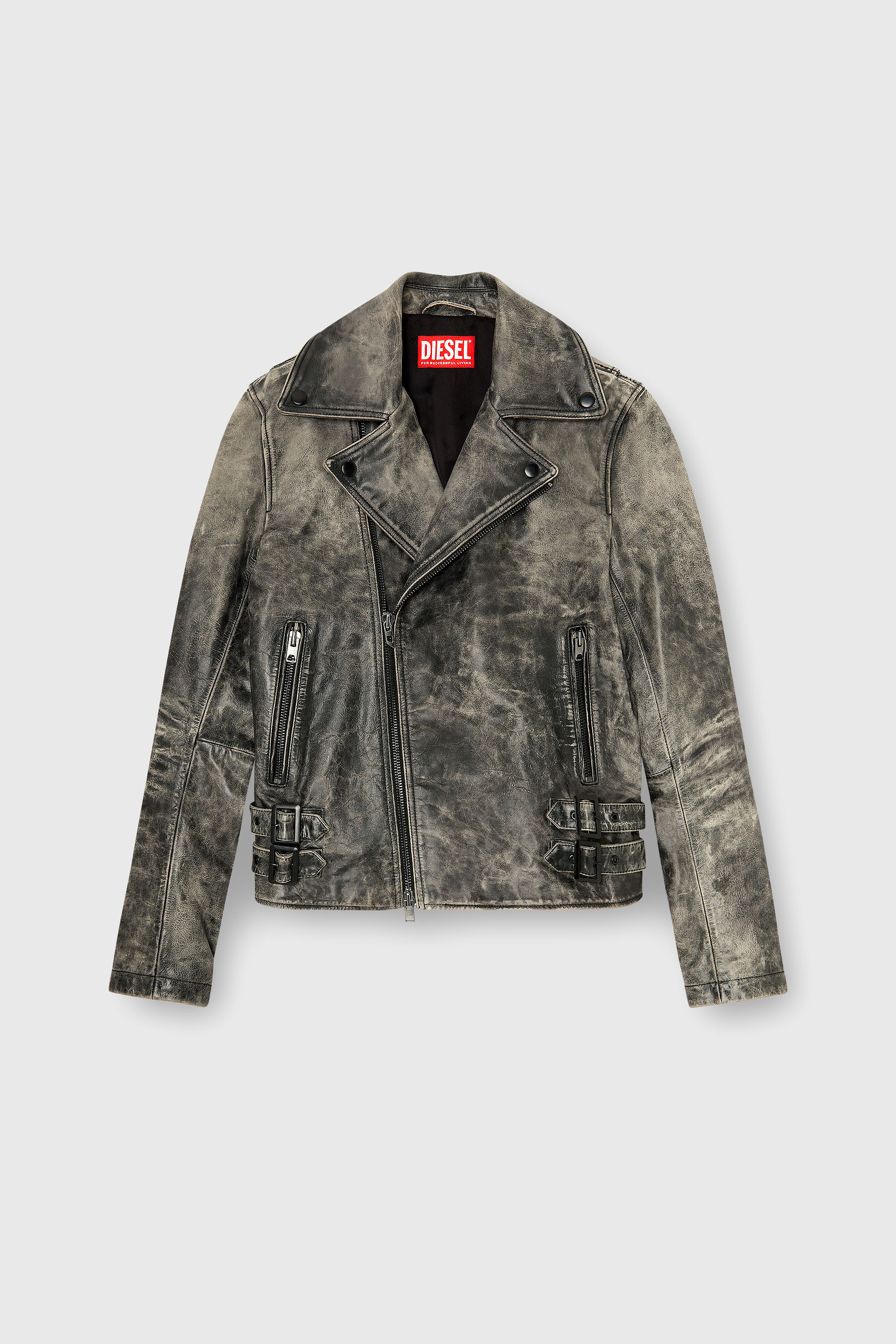 Diesel - L-EON-CJCM, Veste biker en cuir trait&eacute; Homme in Gris - 2