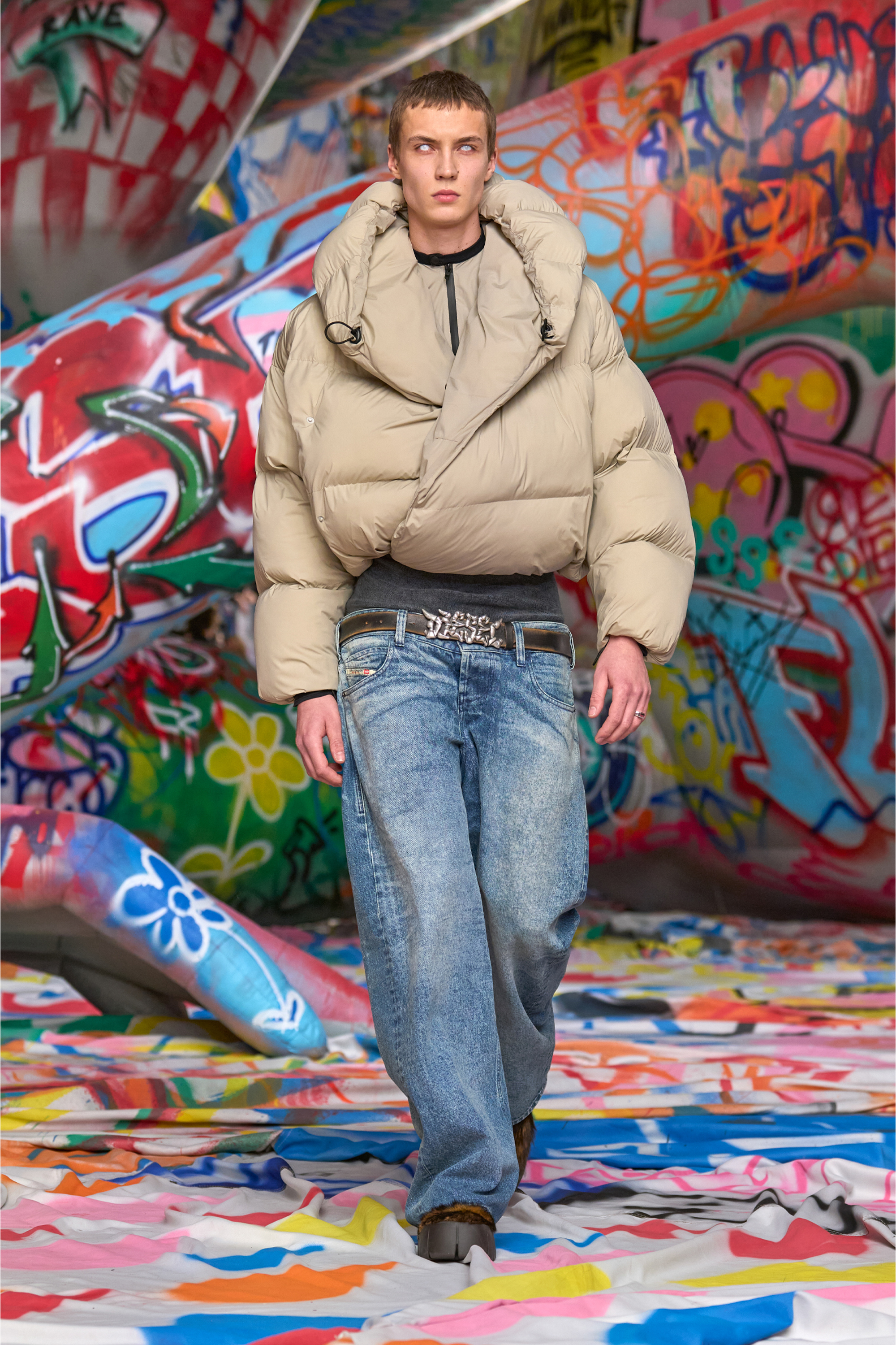 Diesel - B-GRAFFITI, Ceinture de 3,5 cm en cuir traité avec boucle style graffiti Mixte in Polychrome - 4