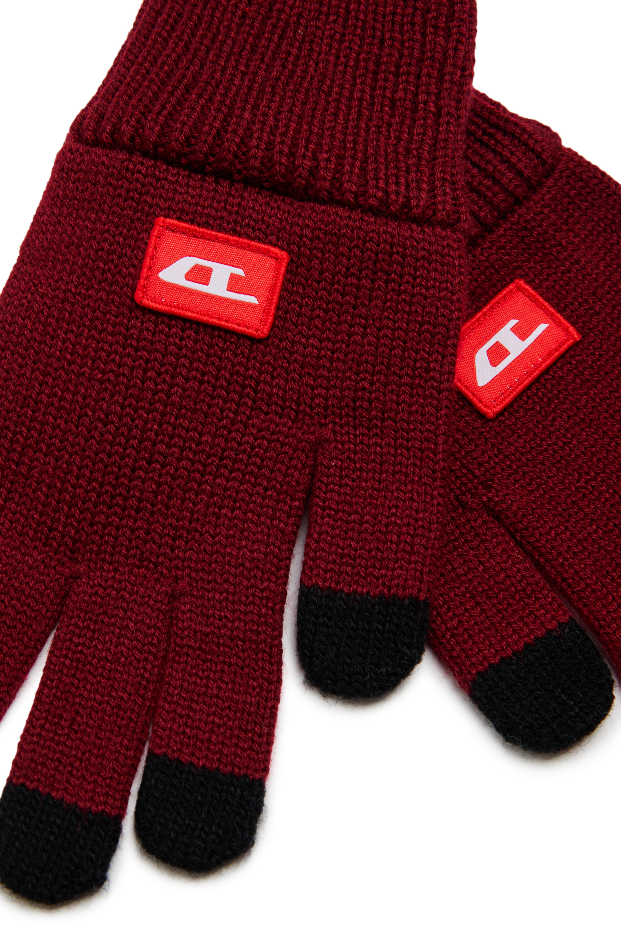 Diesel - NLOT, Gants tactiles en maille m&eacute;lang&eacute;e laine Mixte in Rouge - 2