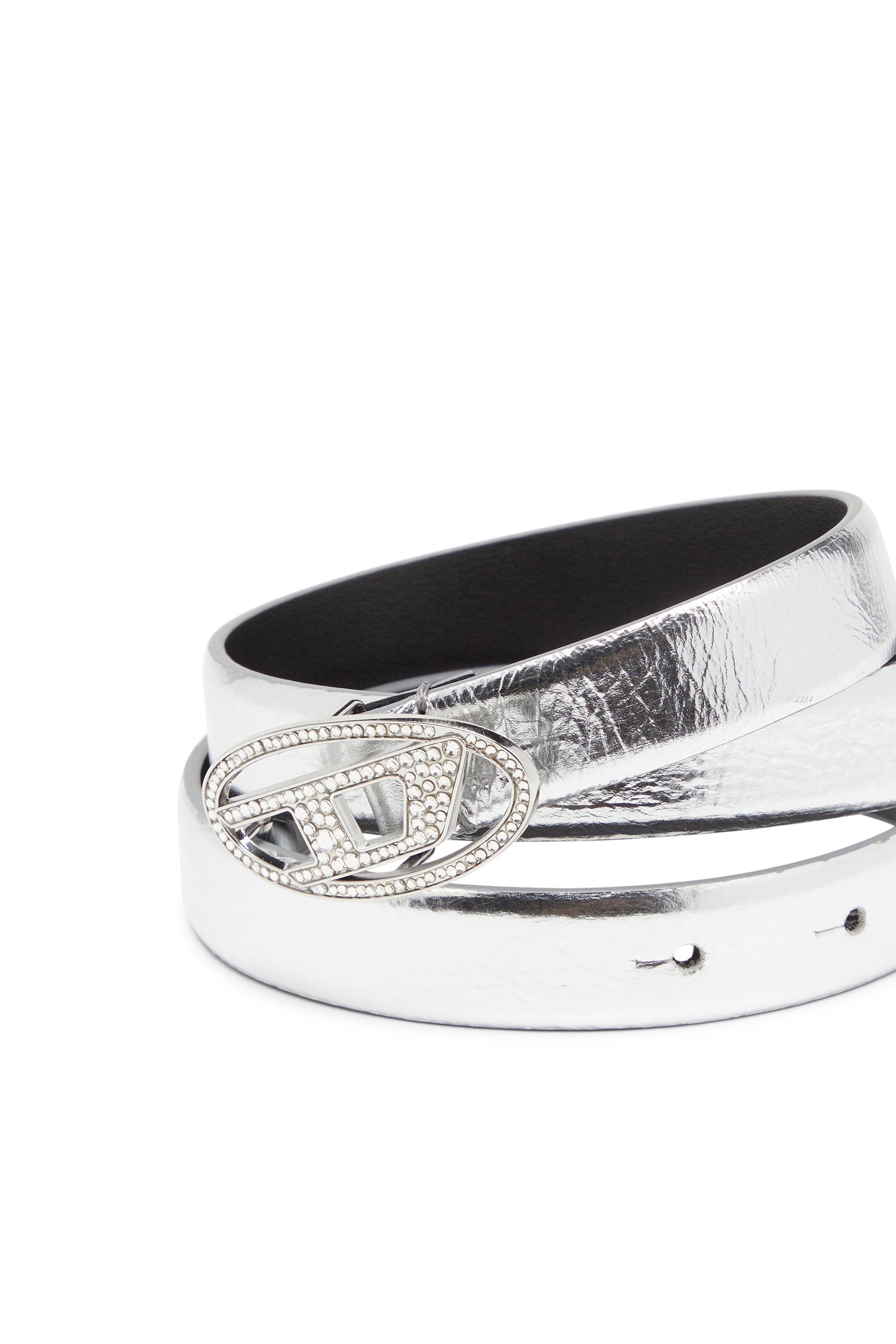 Diesel - B-1DR STRASS 20, Ceinture en cuir 2 cm avec boucle en cristal Femme in Gris argenté - 3