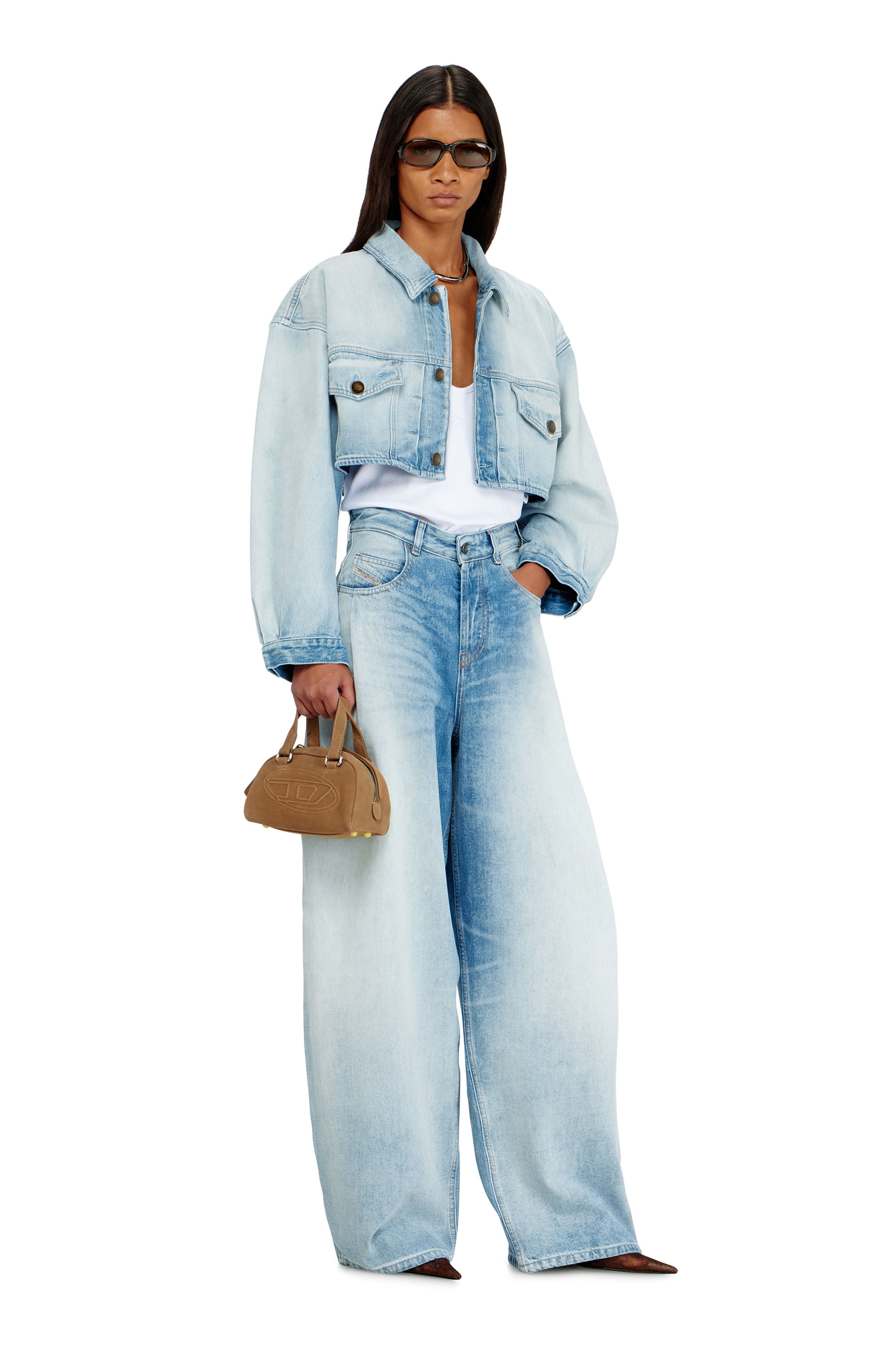 Diesel - DE-MALLEY-S, Woman's Oversized cropped trucker jacket in Light Blue - 2