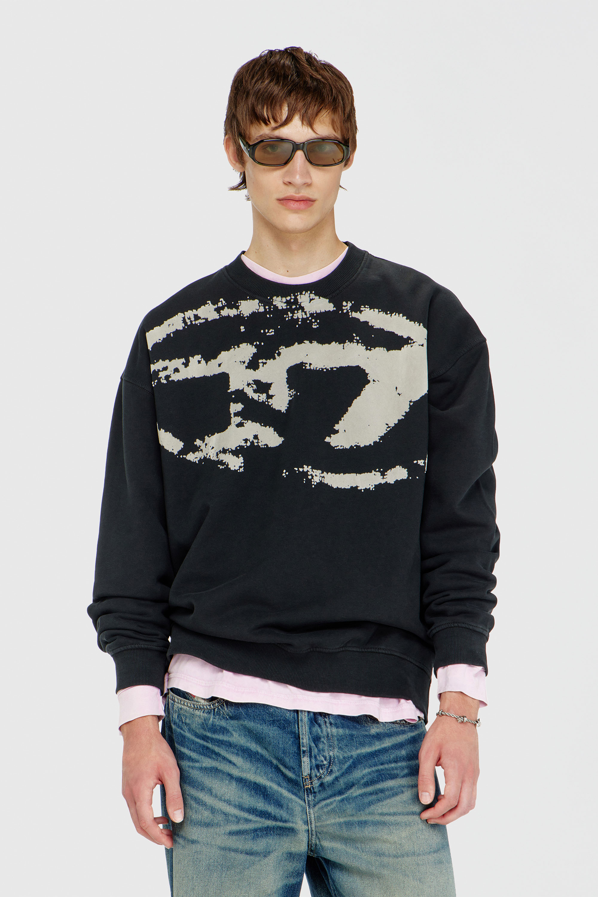 Diesel - S-BOXT-N5, Sweat-shirt en coton avec D ovale floqu&eacute; Homme in Noir - 1