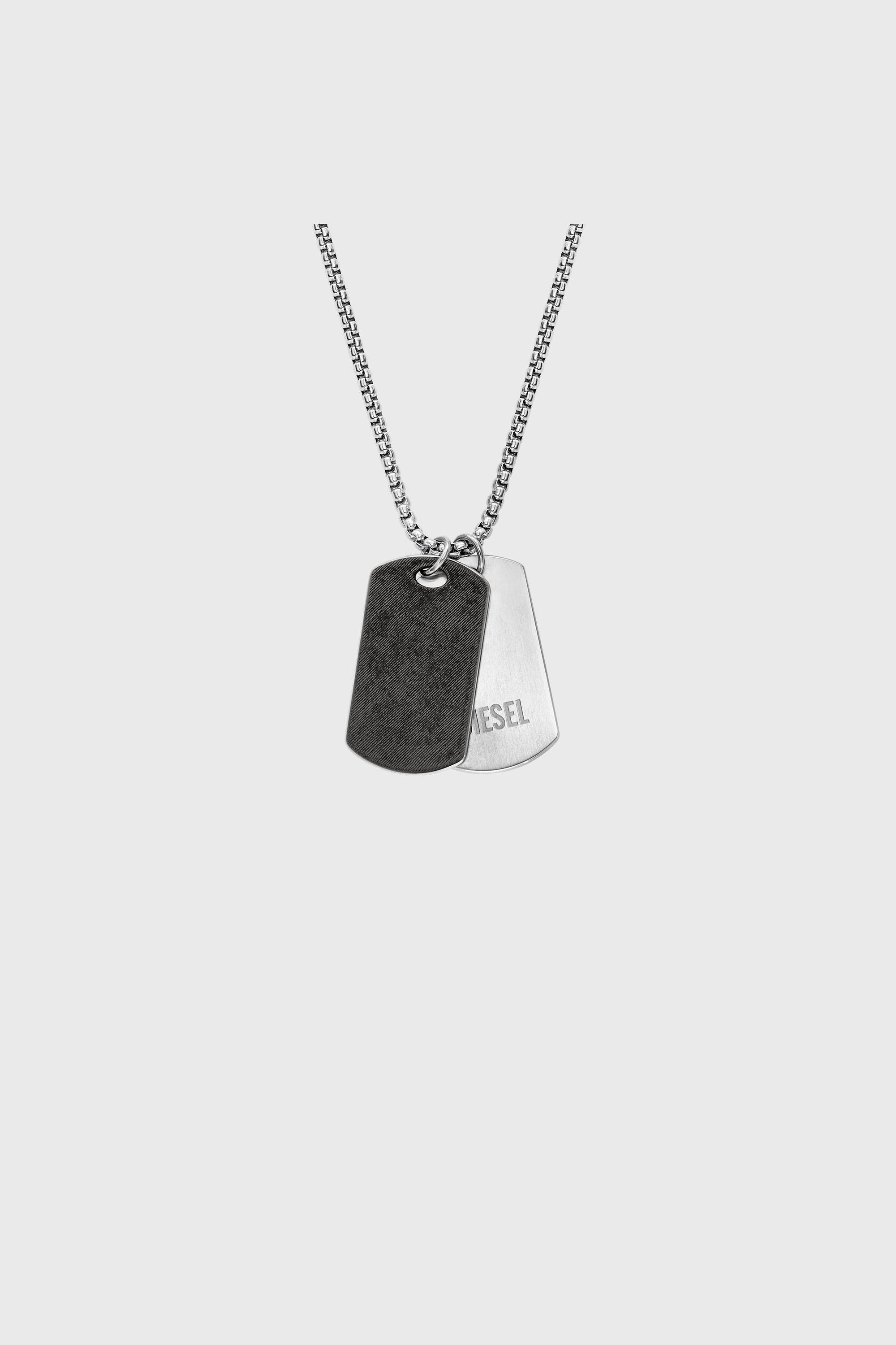 Diesel - DX1749040, Collier &agrave; pendentif plaque militaire en acier inoxydable avec texture denim Mixte in Gris argent&eacute; - 2