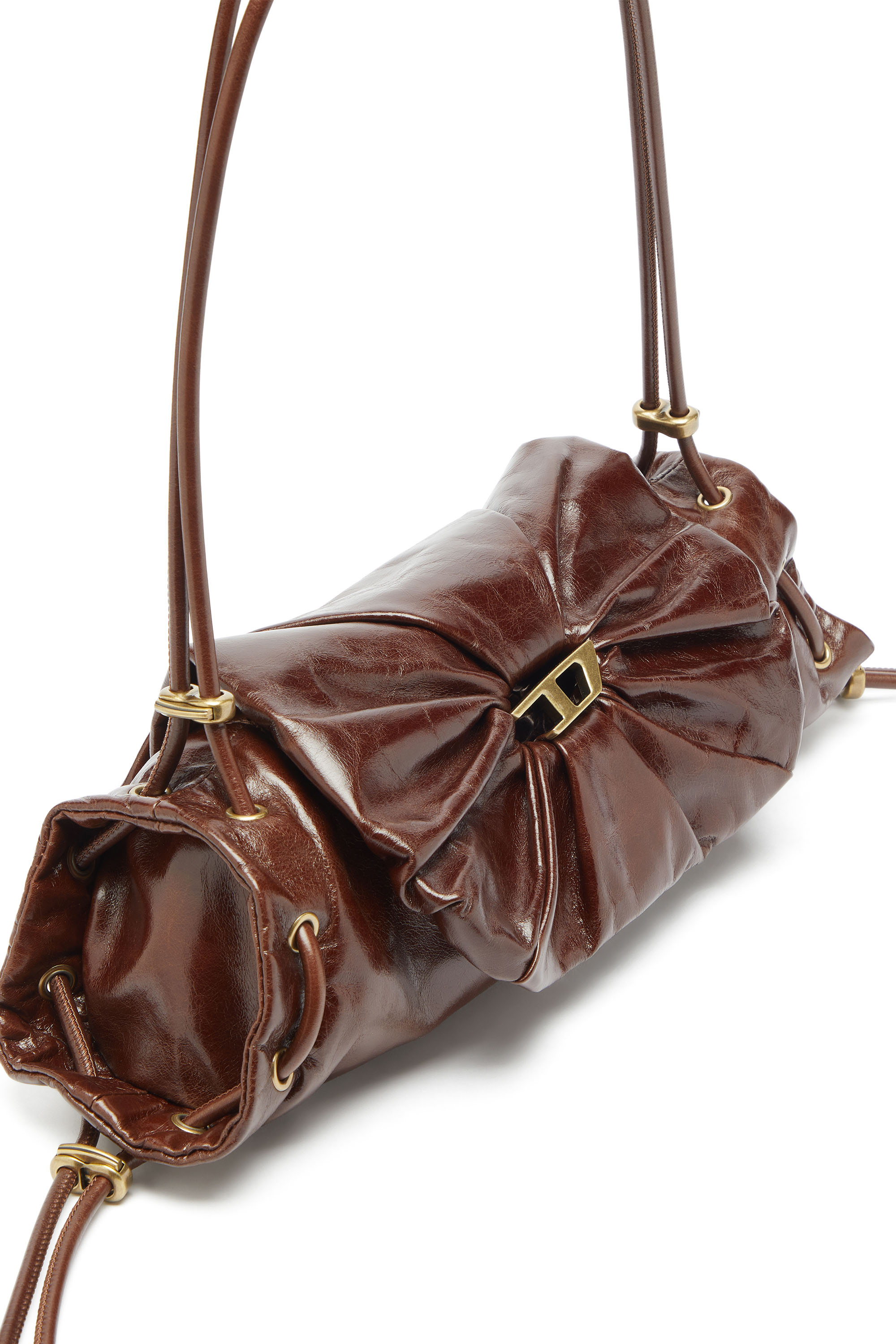 Diesel - SCRUNCH-D SHOULDER S, Scrunch-D-Petit sac &agrave; bandouli&egrave;re en cuir froiss&eacute; Femme in Marron - 5