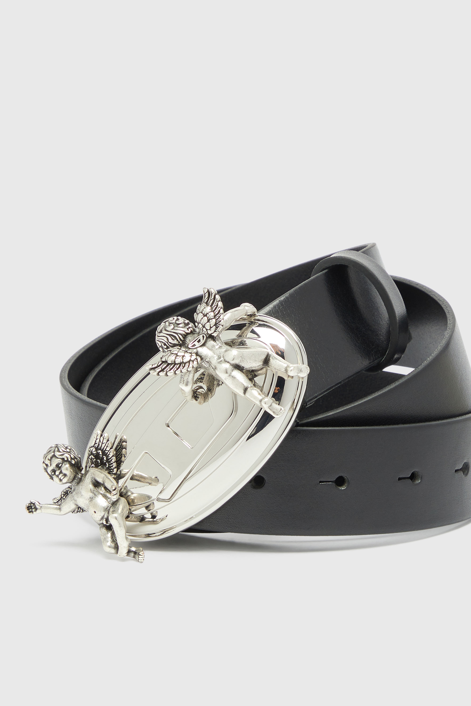 Diesel - B-OVAL ANGELS 35, Ceinture 3,5 cm en cuir  avec boucle Oval D ch&eacute;rubin Femme in Noir - 3