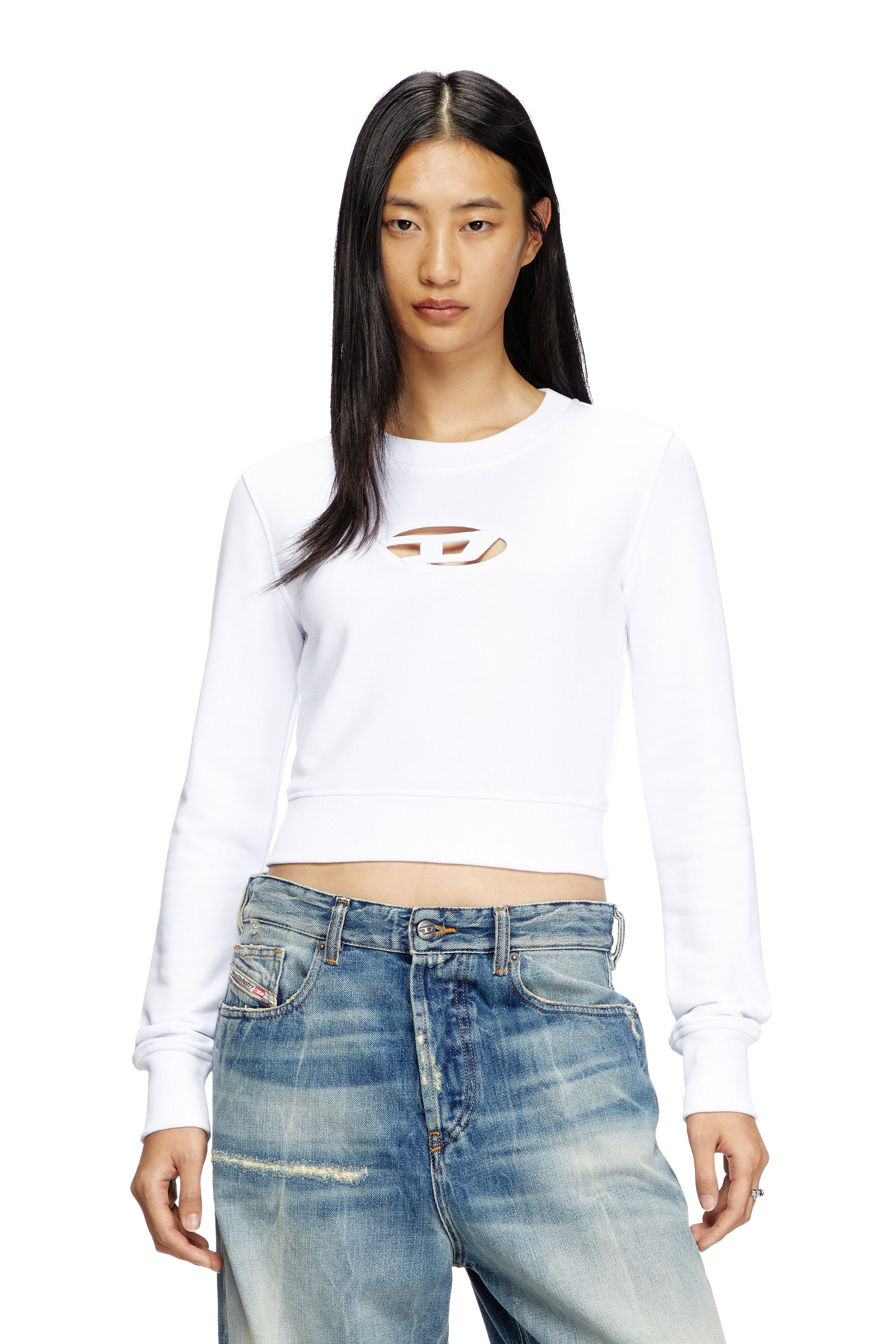 Diesel - F-SLIMMY-OD, Sweat-shirt cropped avec logo cut-out Femme in Blanc - 1