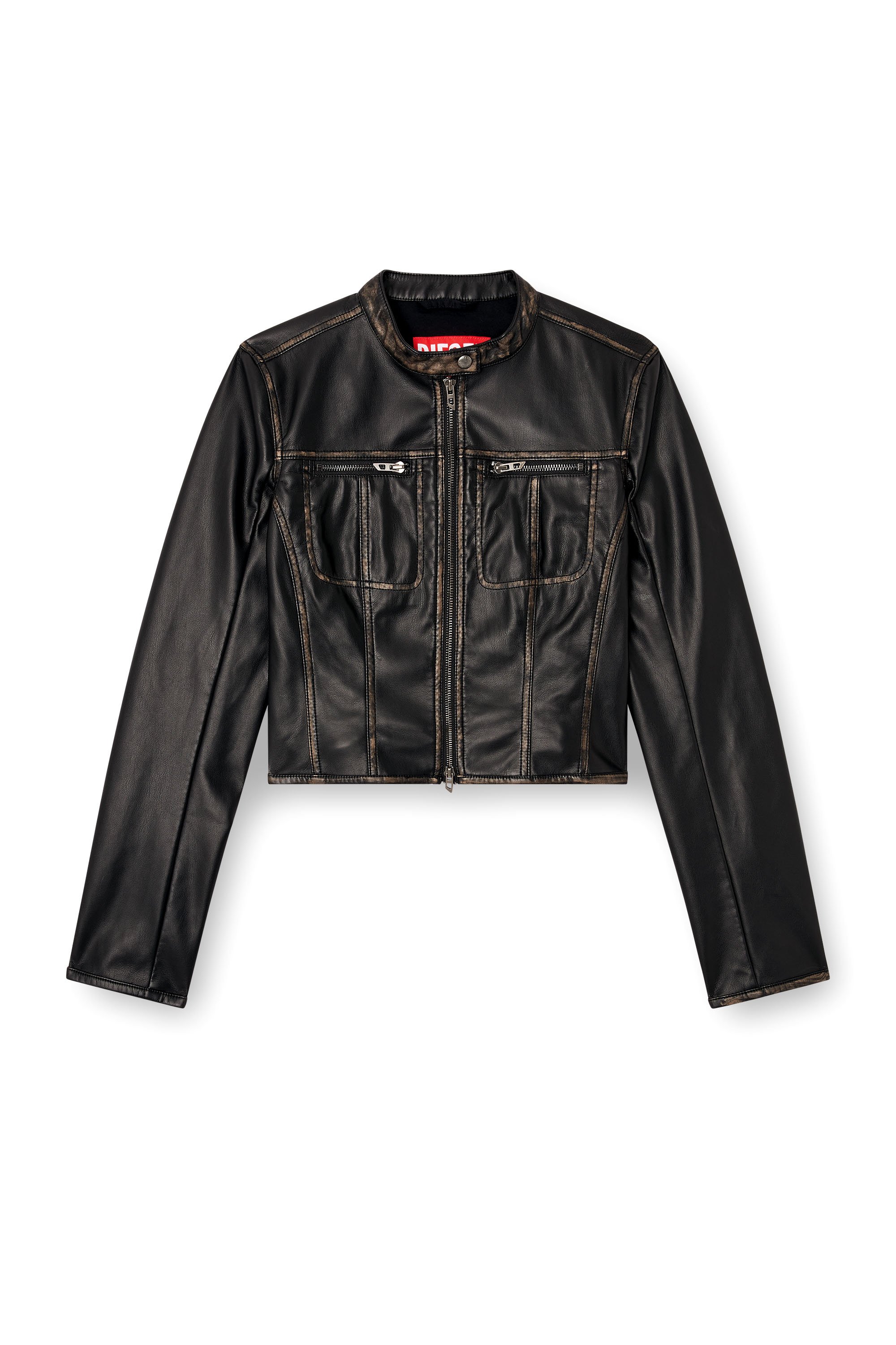 Diesel - G-LOBE, Veste biker crop effet vieilli Femme in Noir - 3