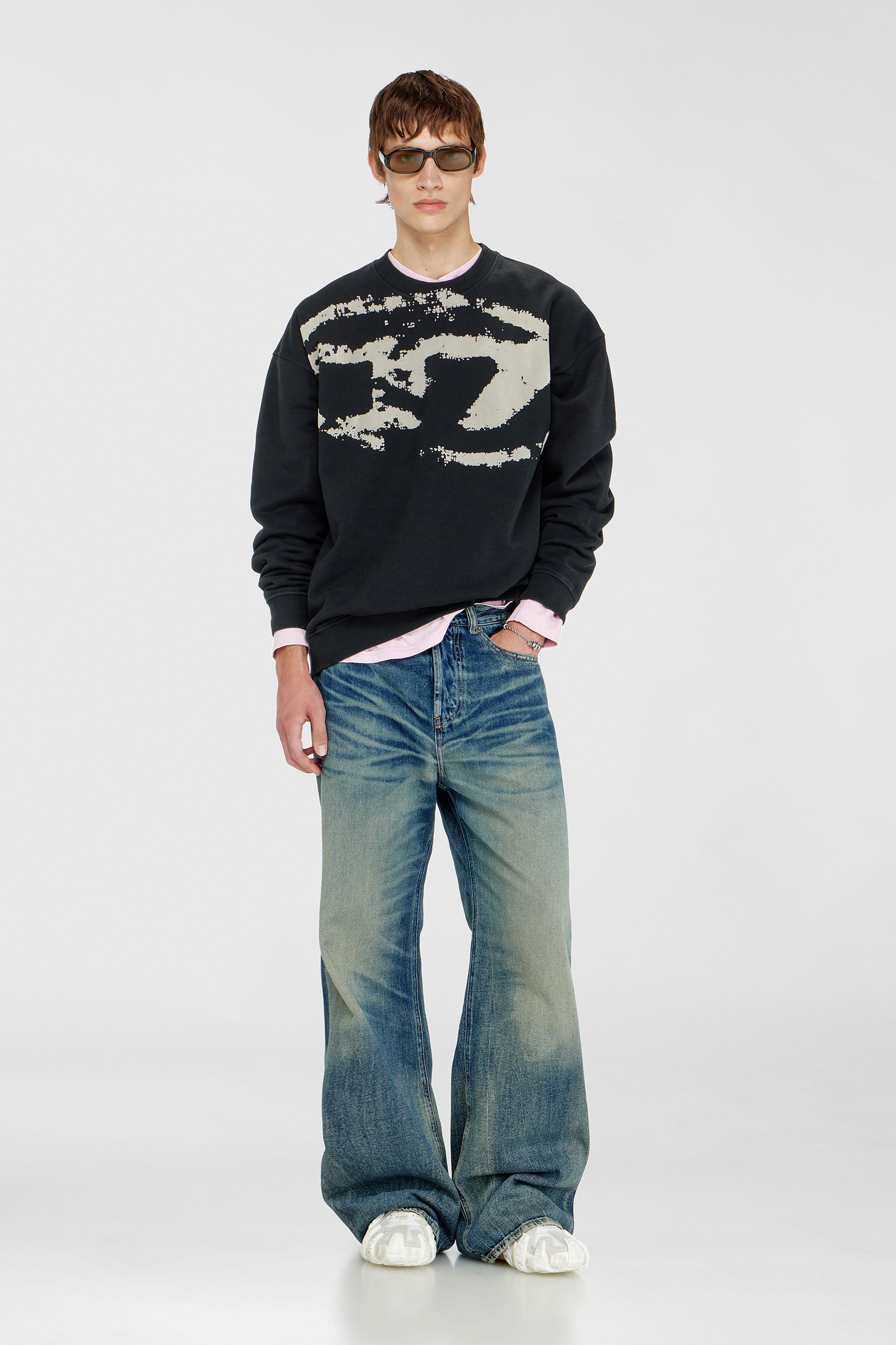 Diesel - S-BOXT-N5, Sweat-shirt en coton avec D ovale floqu&eacute; Homme in Noir - 2