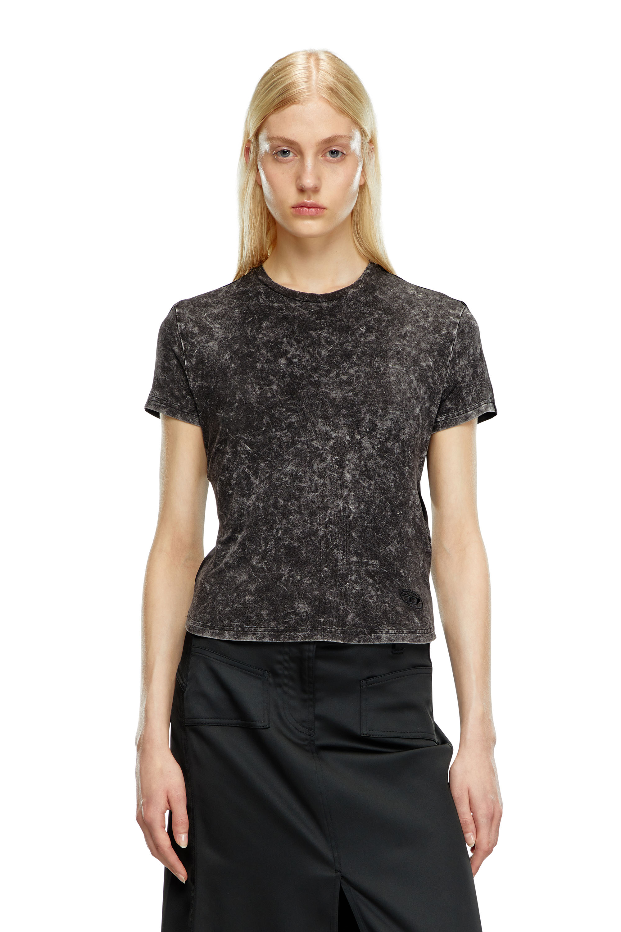 Diesel - T-MEZZO, Femme T-shirt hybride en jersey et satin in Noir - Image 3