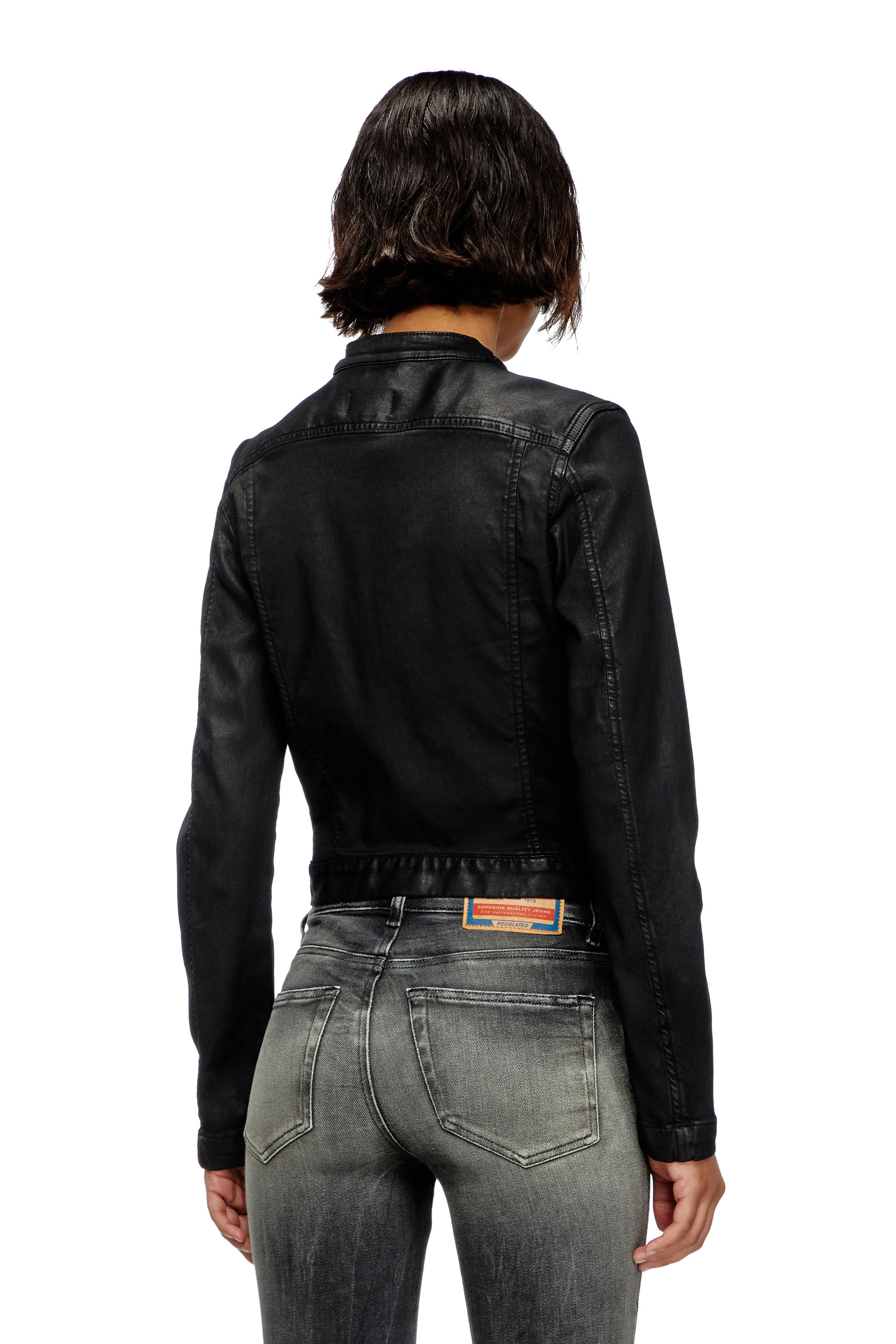 Diesel - DE-MORNIN JOGG, Veste biker en denim enduit Femme in Noir - 4