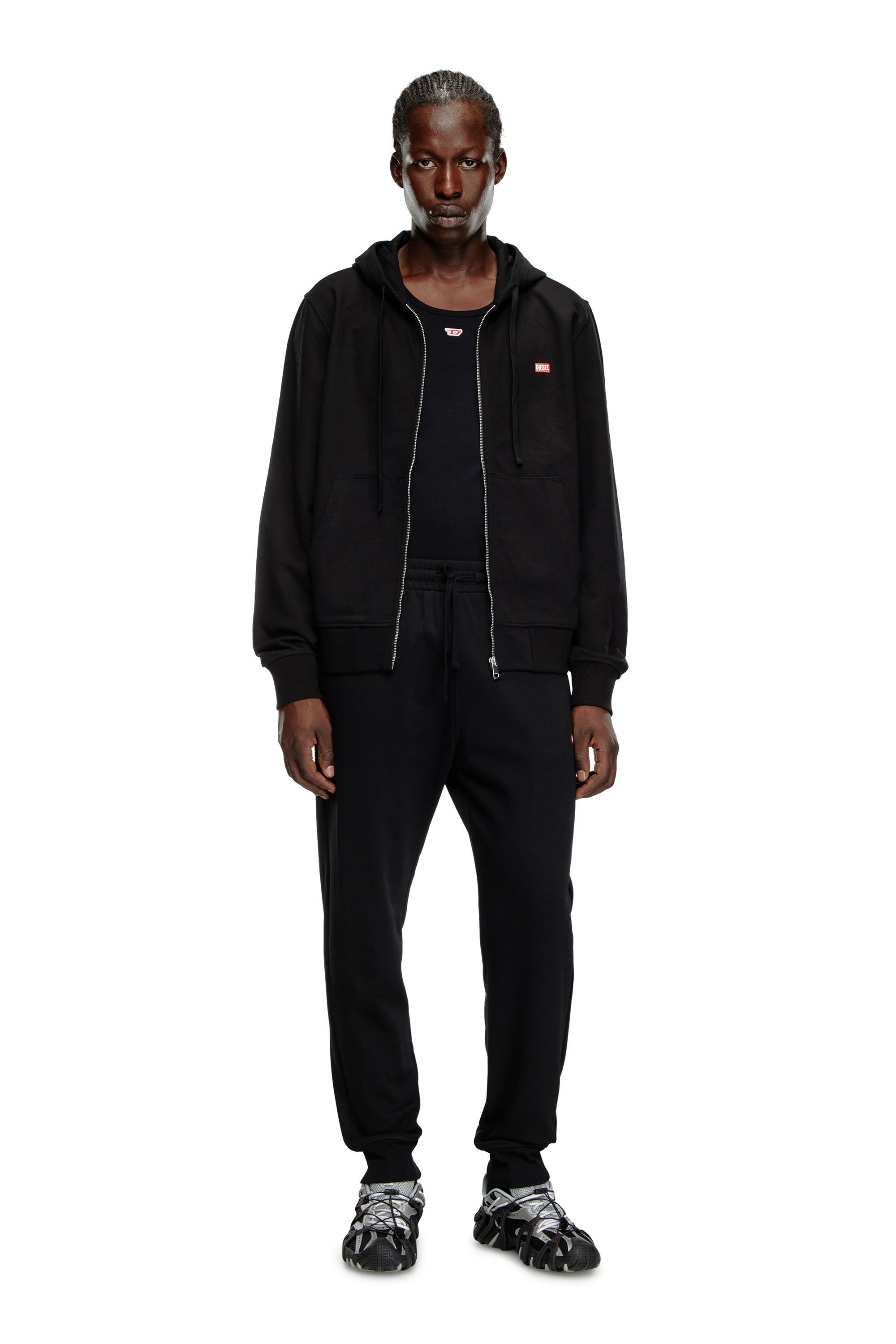 Diesel - S-GINN-HOOD-ZIP-K13, Sweat-shirt à capuche zippé avec transfert d'étiquette Diesel Homme in Noir - 2