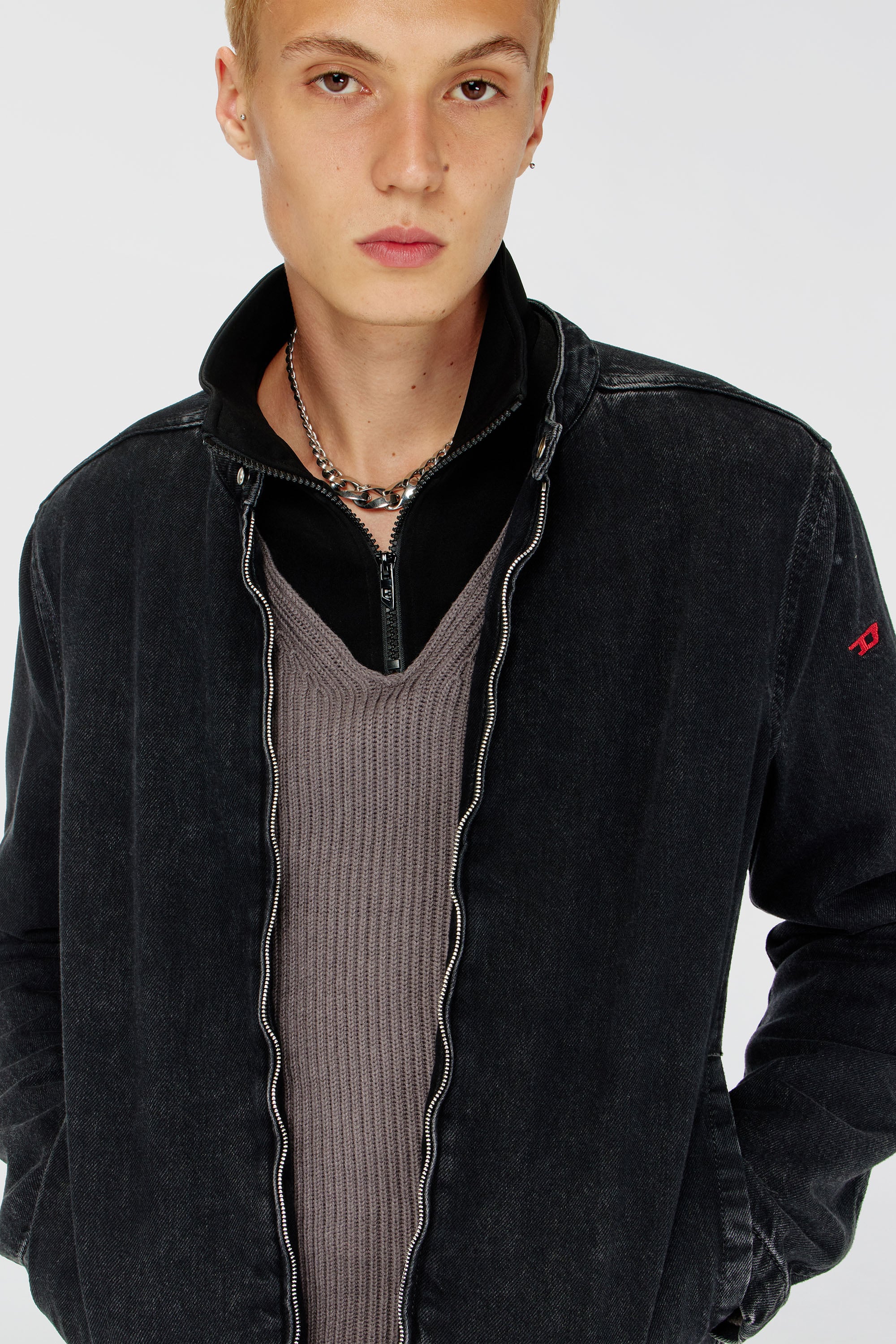 Diesel - D-GLORY, Blouson moto en denim lav&eacute; propre Homme in Noir - 5