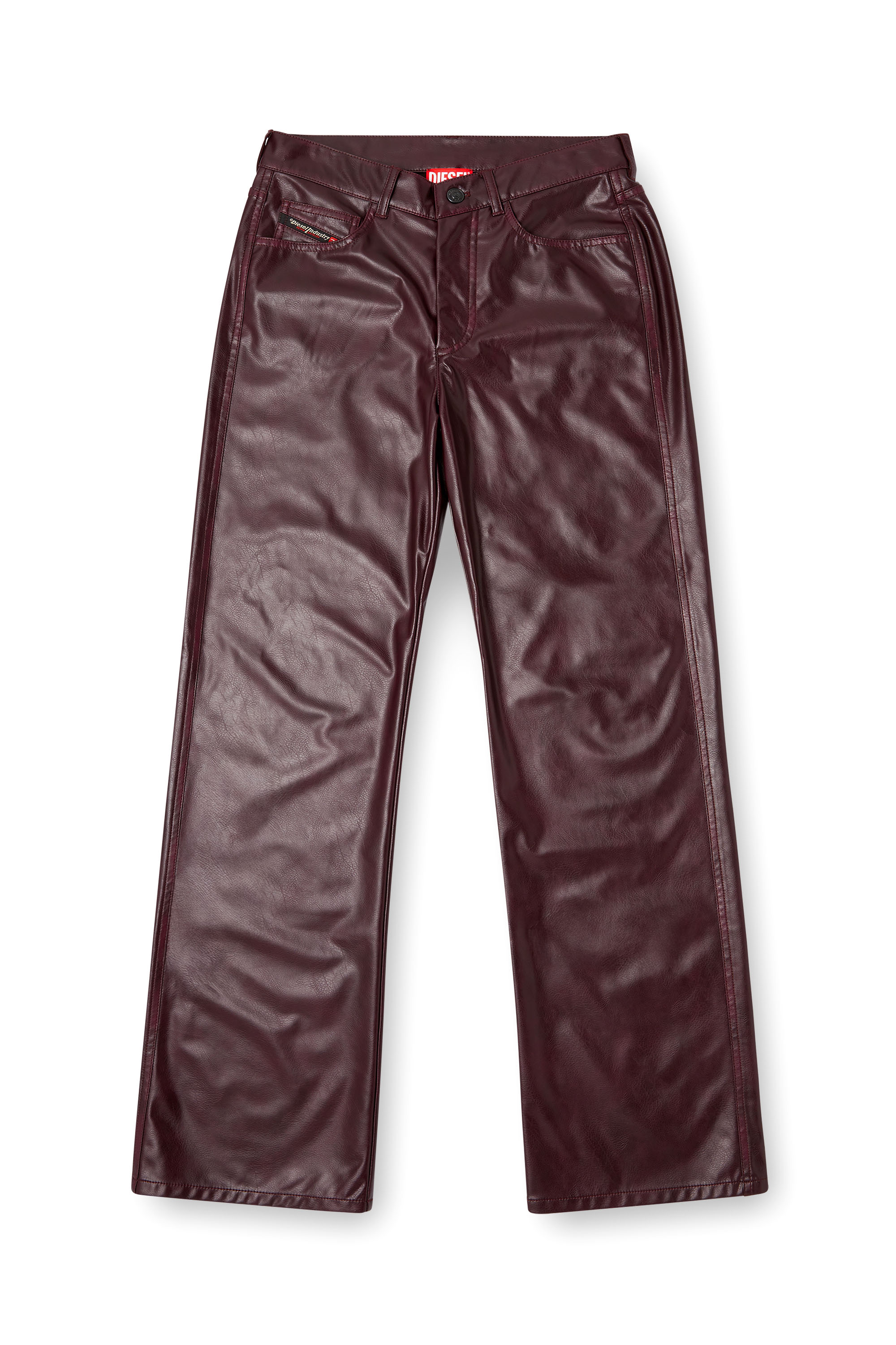 Diesel - FR-P-LAIN, Pantalon burgundy en tissu enduit Femme in Rouge - 3