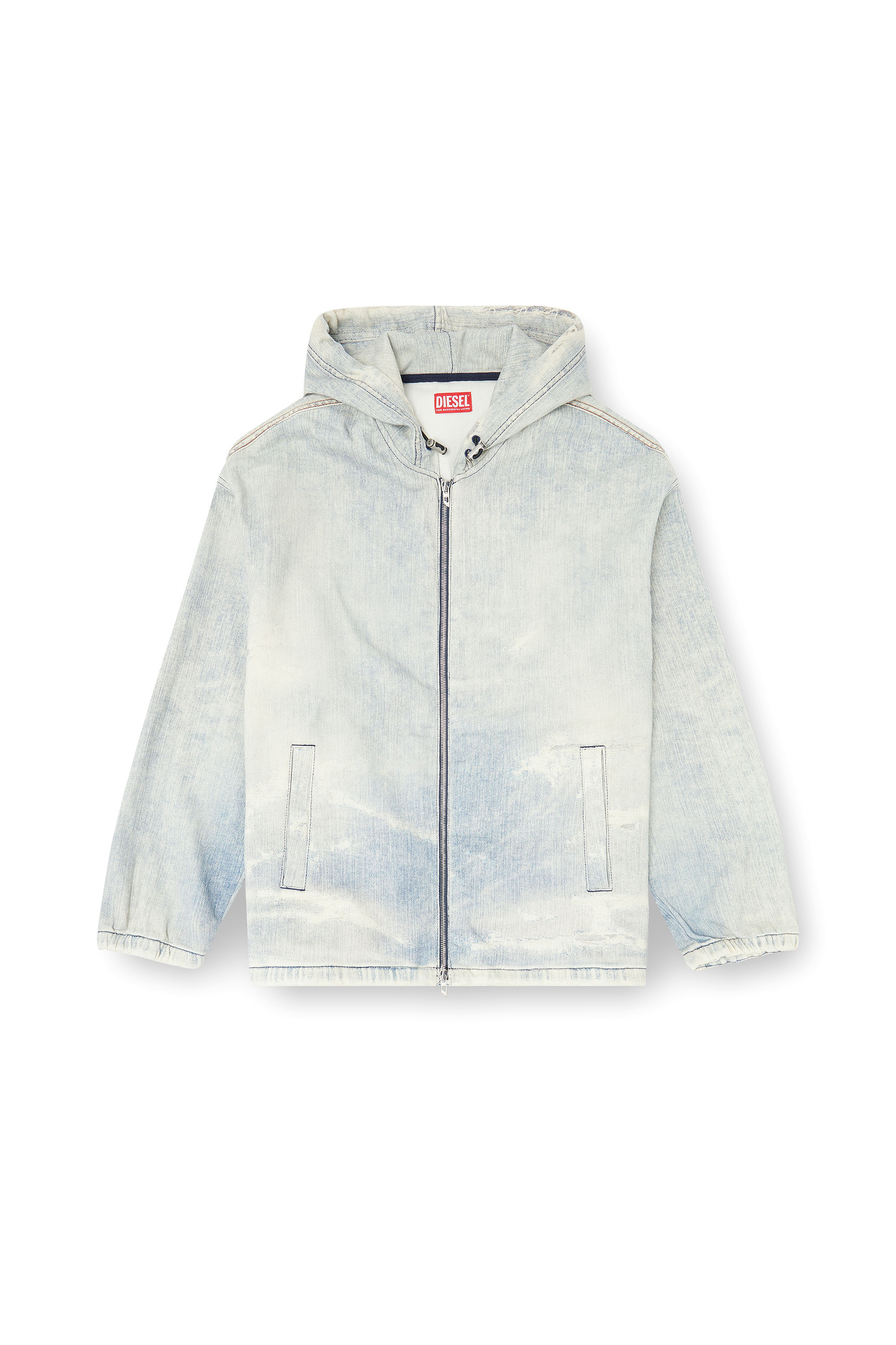 Diesel - D-WYNNY JOGG, Man's Hooded JoggJeans jacket with trompe l&rsquo;oeil in Light Blue - 3
