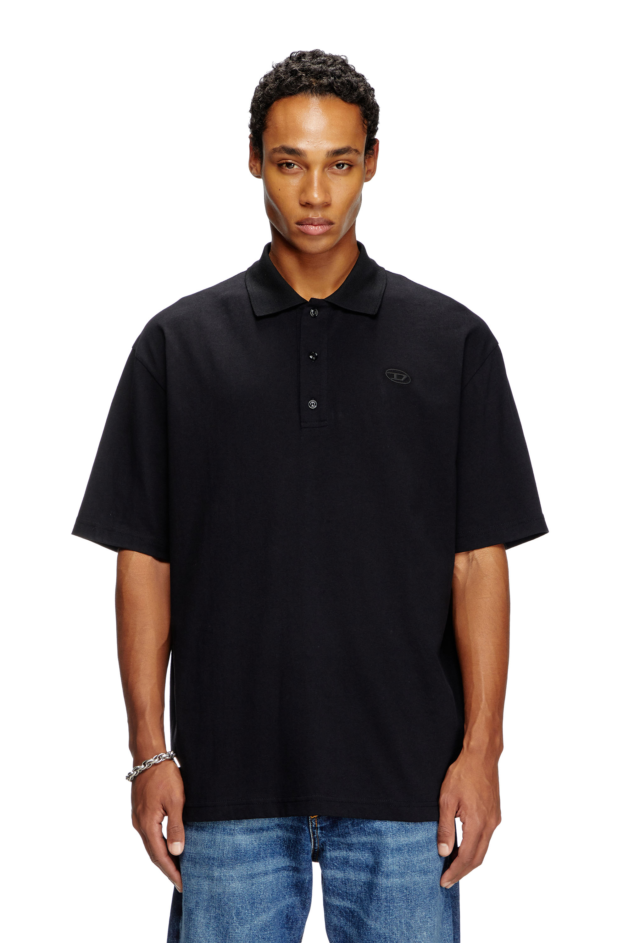 Diesel - T-VORT-MEGOVAL-D, Polo avec maxi oval D brodé Homme in Noir - 4