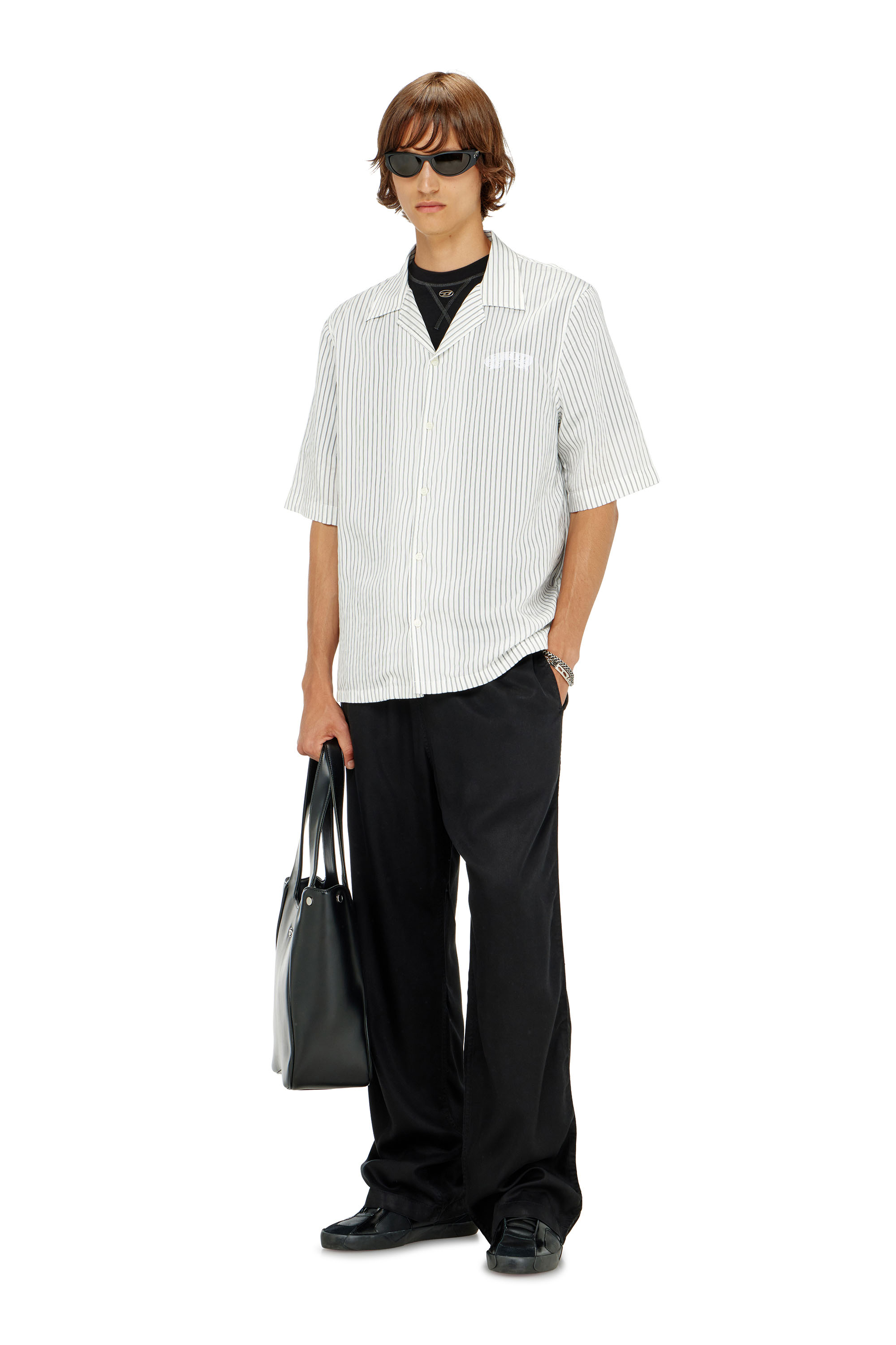 Diesel - P-DREYER-C, Pantalon &agrave; cordon en serg&eacute; d&eacute;lav&eacute; Homme in Noir - 1