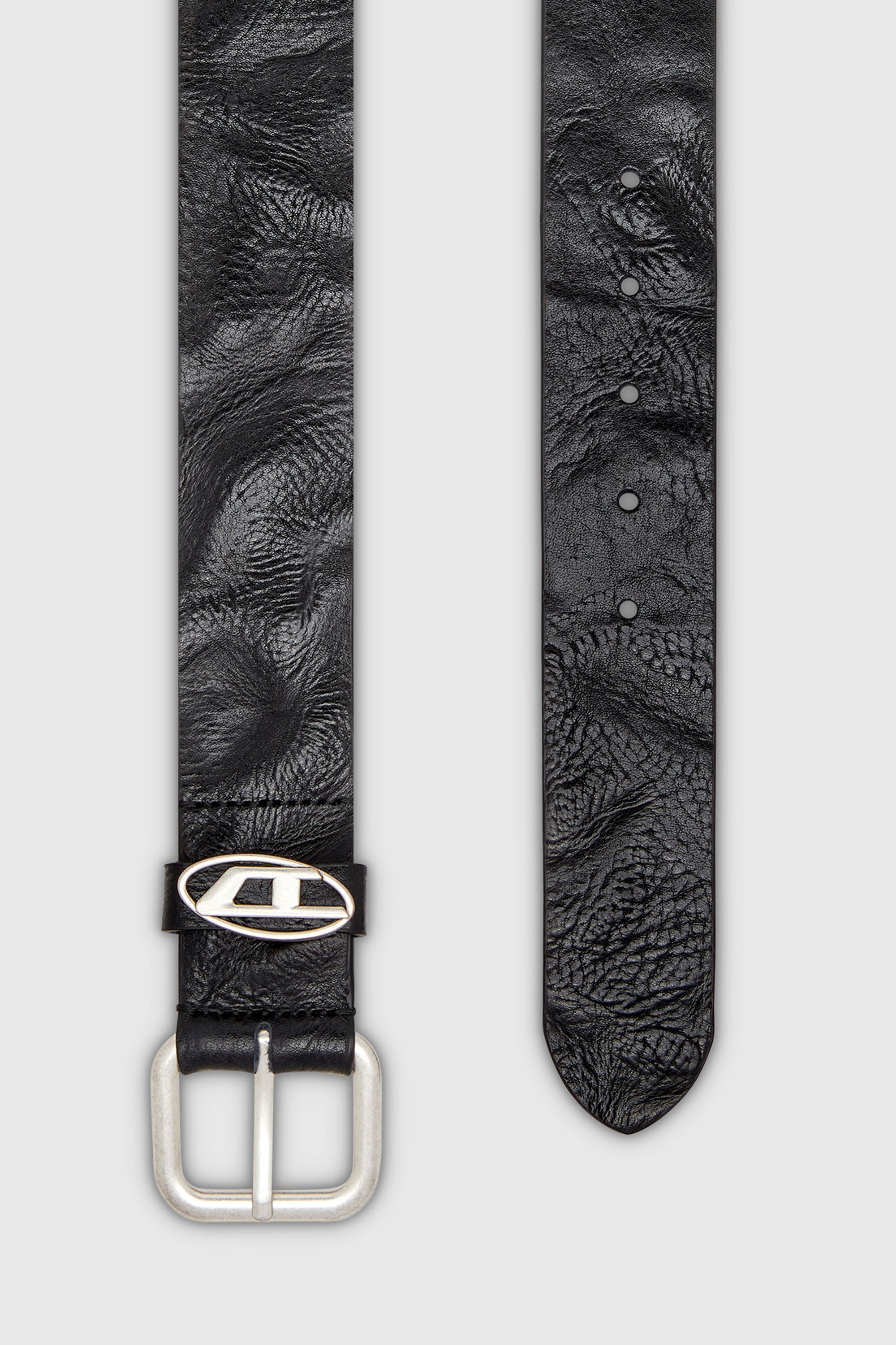 Diesel - B-1DR OVAL D LOOP, Ceinture 3.9 cm en cuir froiss&eacute; avec plaque &agrave; logo Mixte in Noir - 2