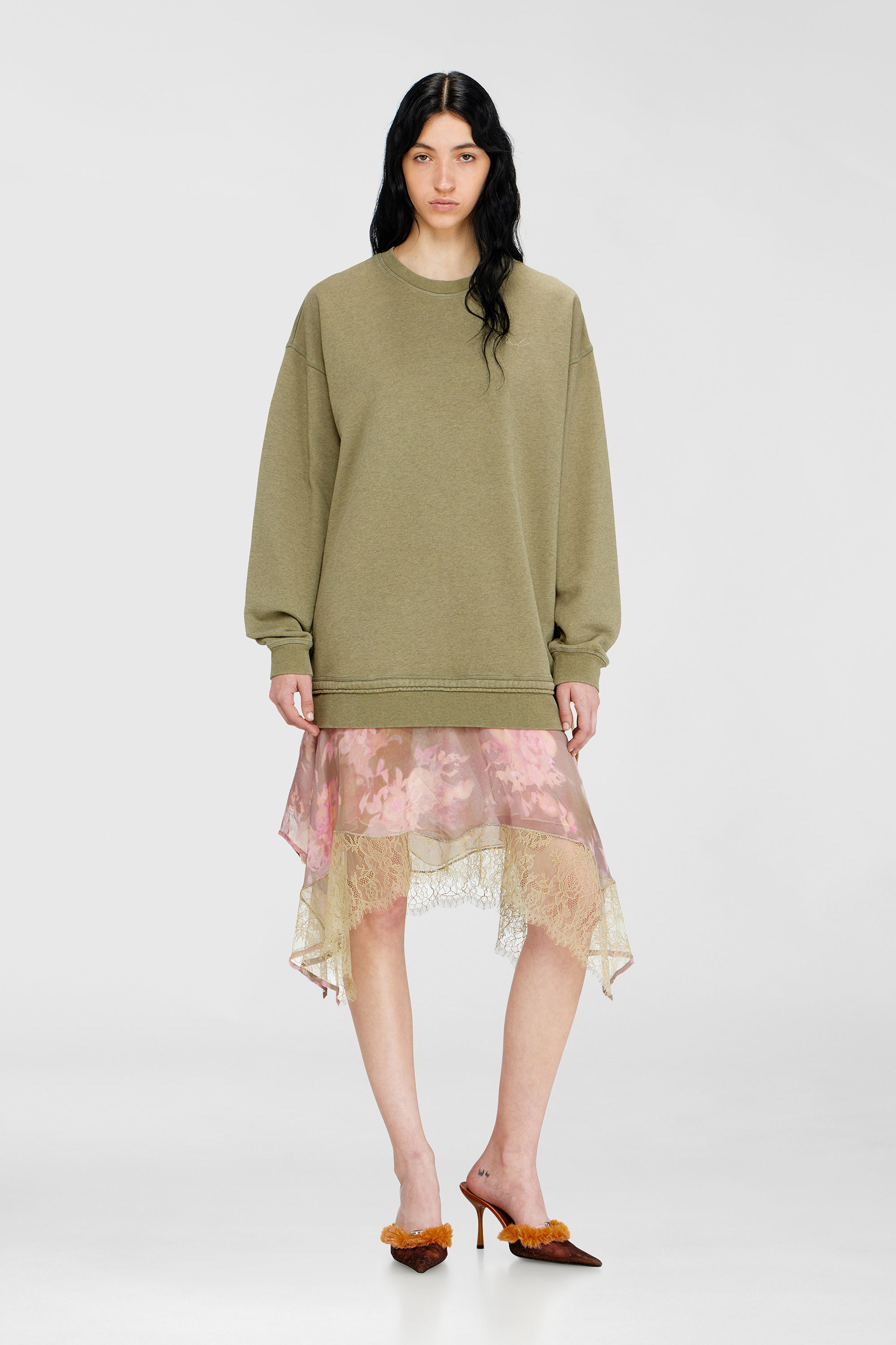Diesel - D-ORELY, Robe sweat avec jupe &agrave; demi-longueur en chiffon et dentelle Femme in Polychrome - 3