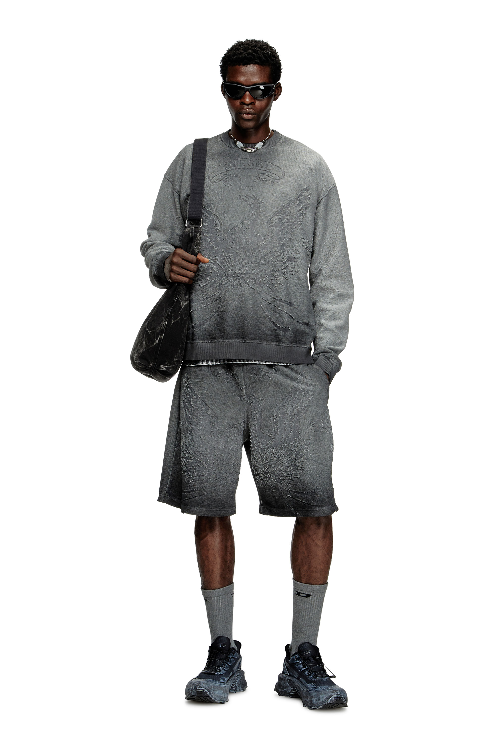 Diesel - S-ARON, Sweat-shirt délavé avec logo du phénix en dévoré Homme in Gris - 2