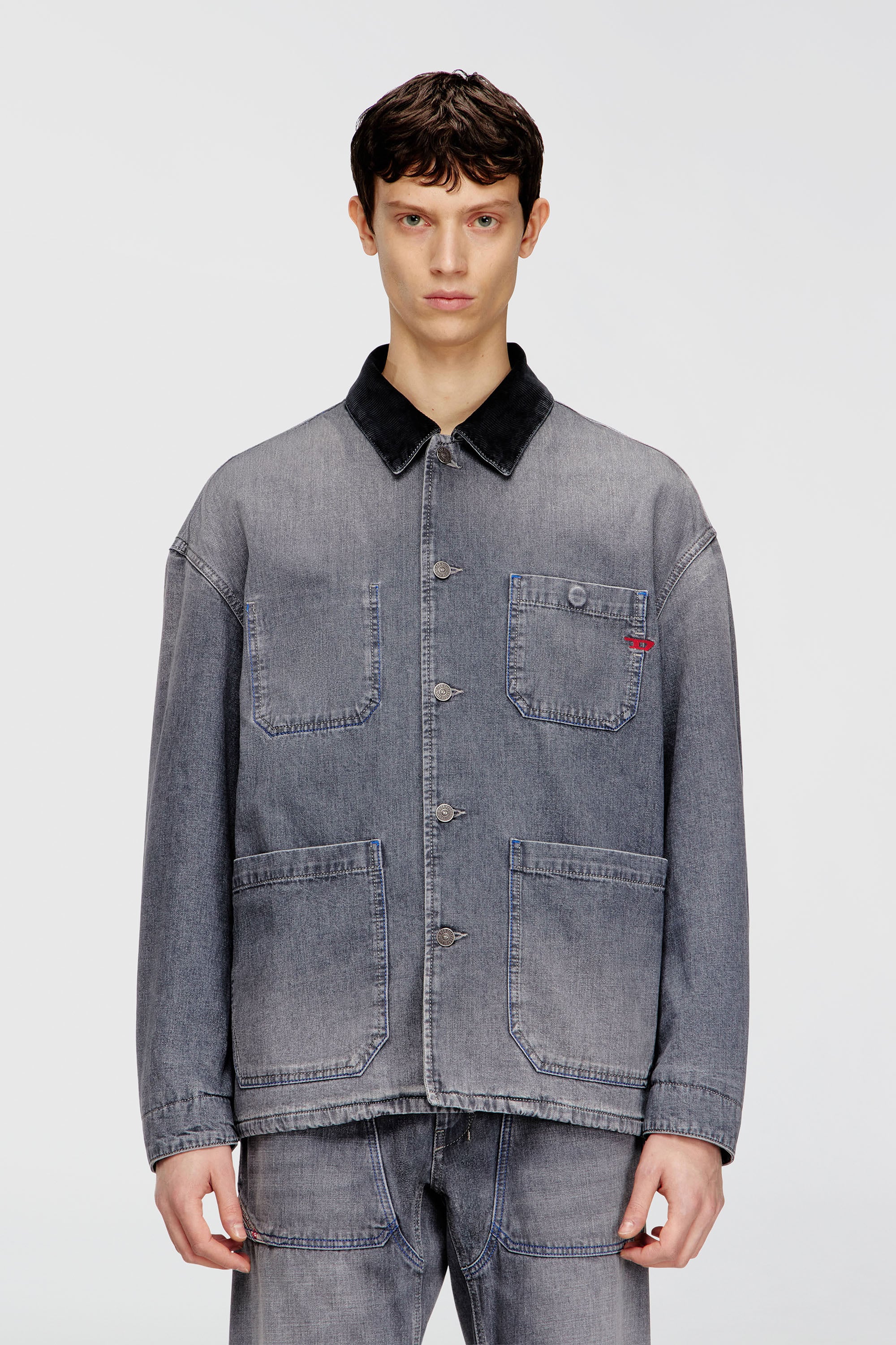 Diesel - D-STACK-U-L, Veste en jean style utilitaire avec col contrastant Mixte in Gris - 1