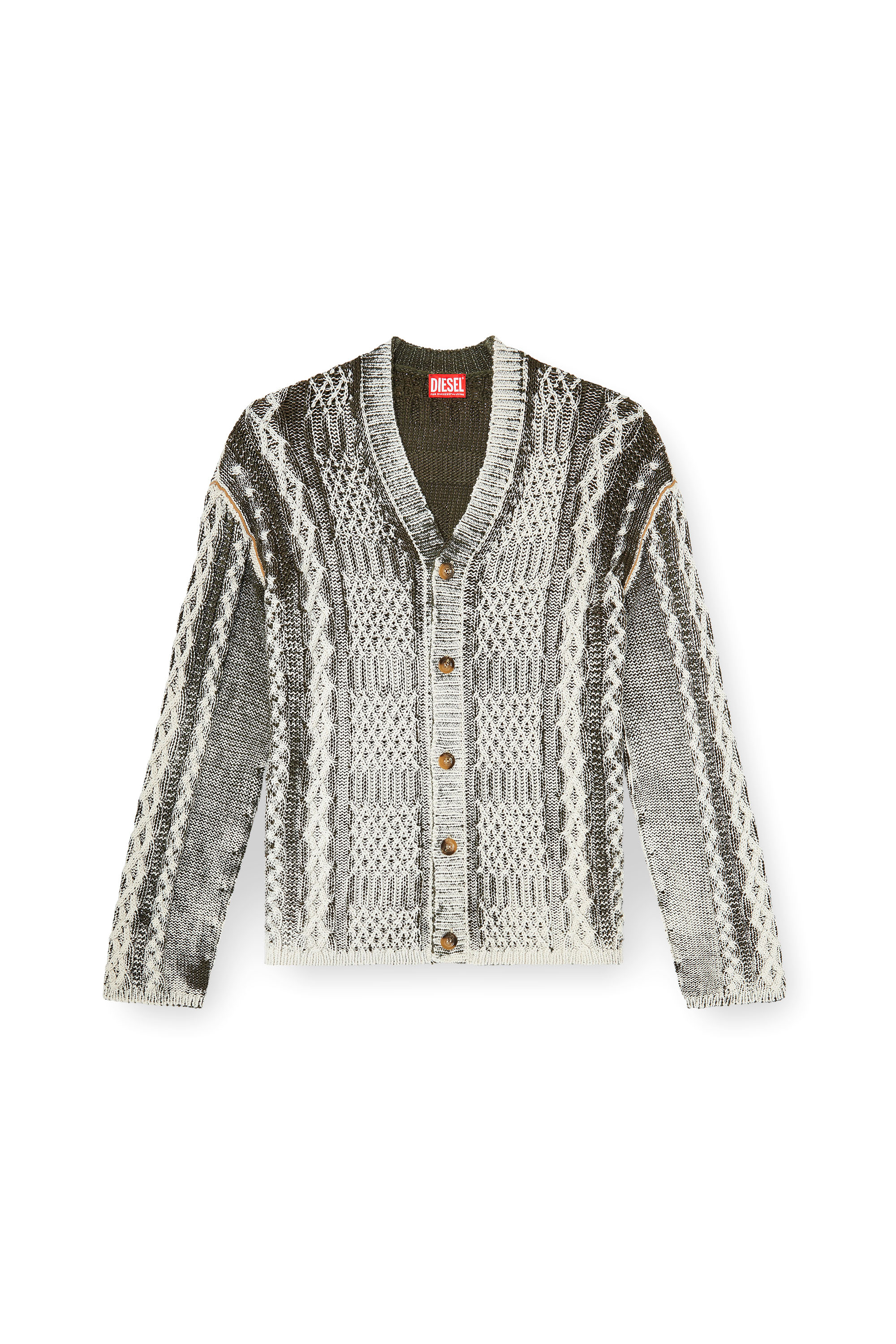 Diesel - K-MIOTO, Cardigan en maille torsad&eacute;e trait&eacute; Homme in Polychrome - 2