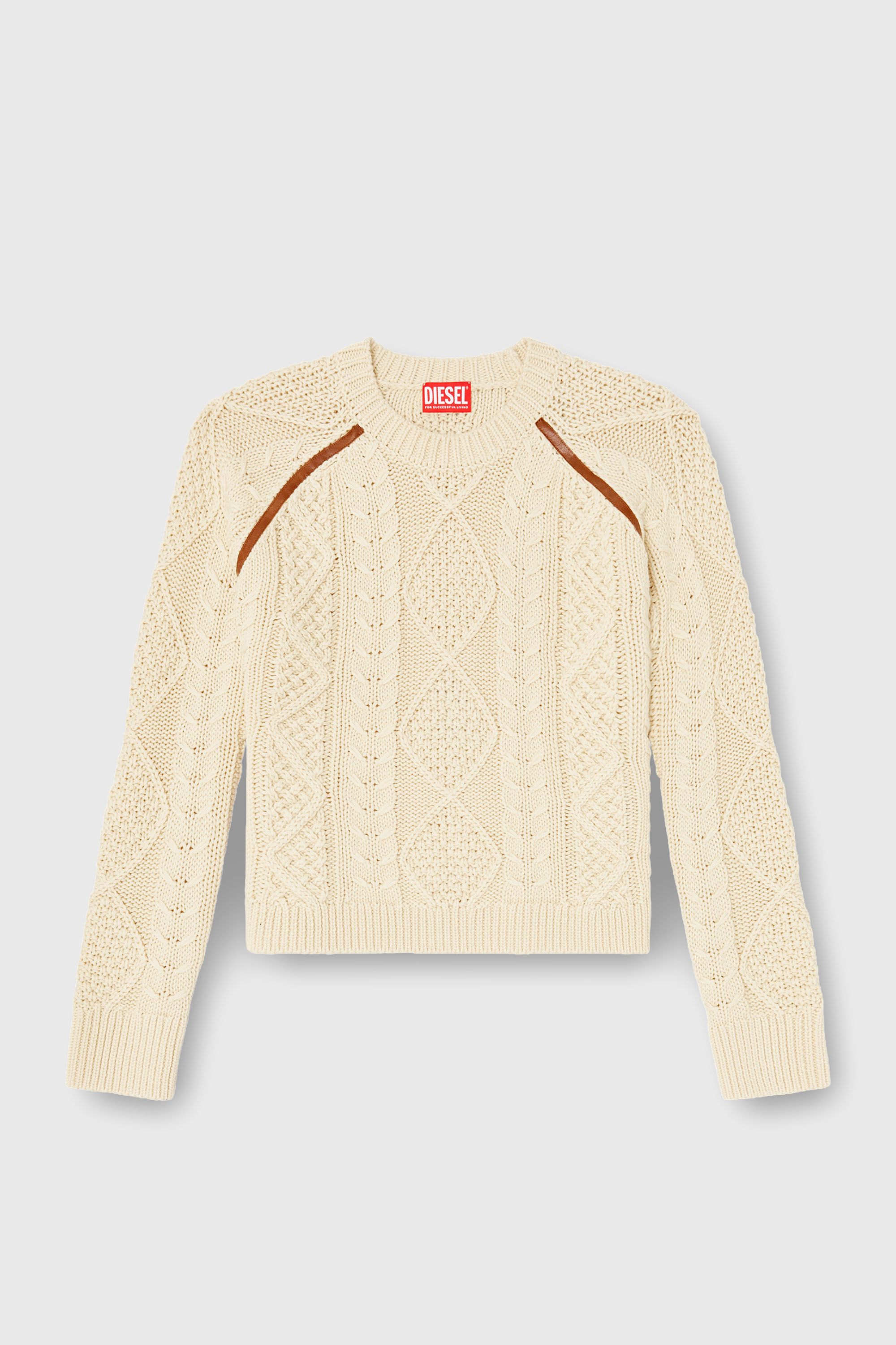 Diesel - M-INTANA, Pull en maille torsad&eacute;e avec bandes contrastantes Femme in Beige - 2