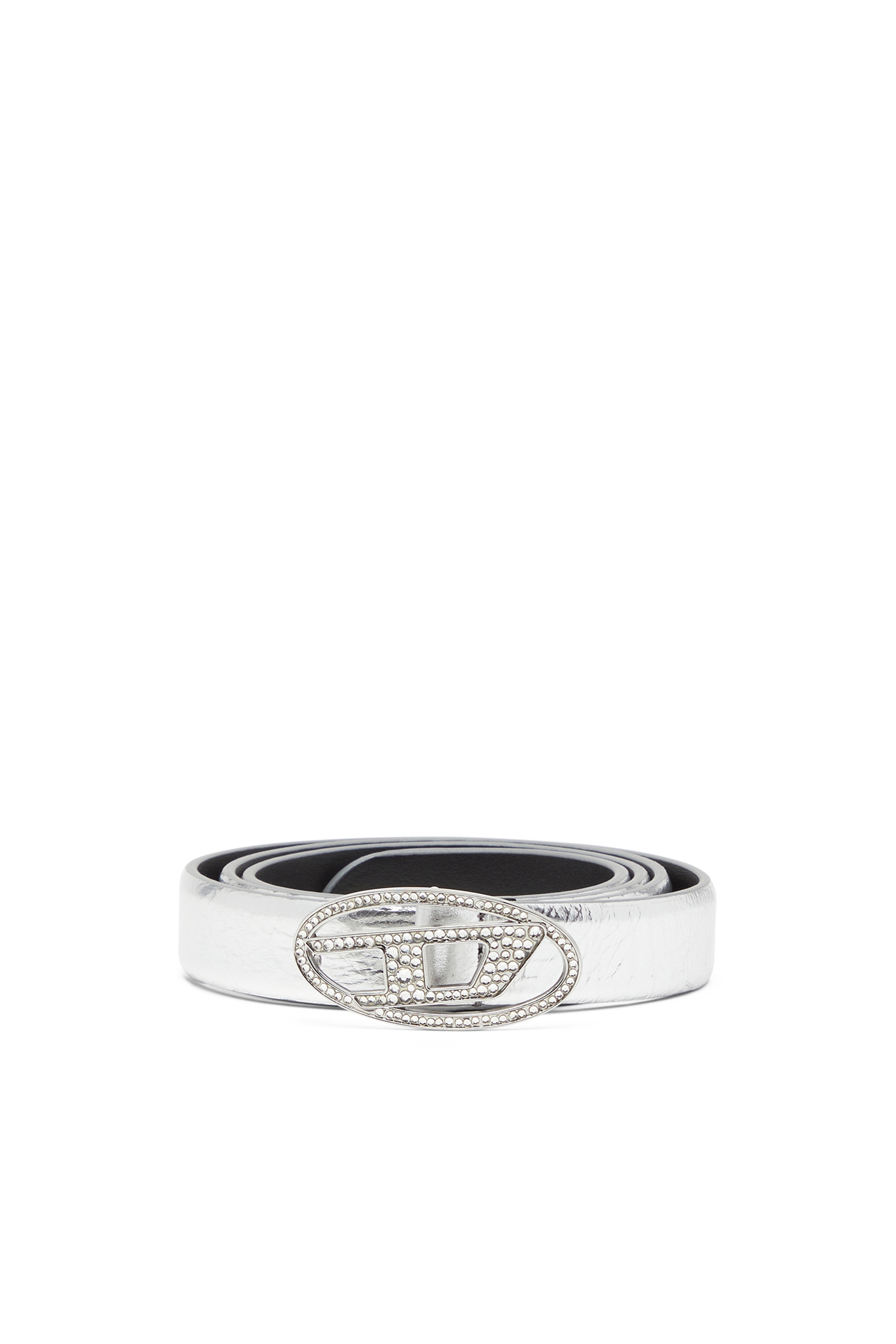 Diesel - B-1DR STRASS 20, Ceinture en cuir 2 cm avec boucle en cristal Femme in Gris argenté - 1