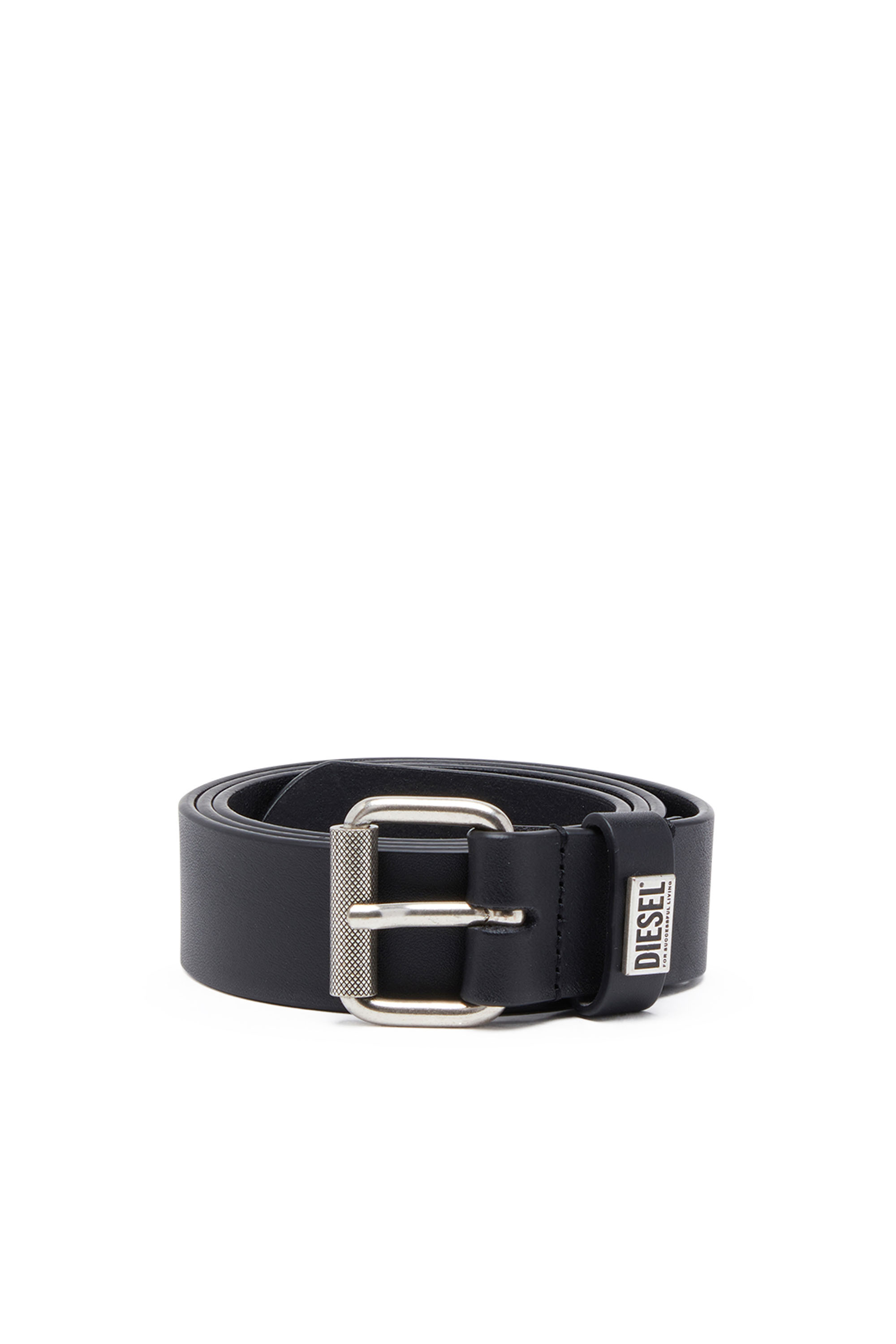 Diesel - B-BISCOTTO-LOOP, Ceinture 3.5 cm en cuir avec plaque à logo Homme in Noir - 1