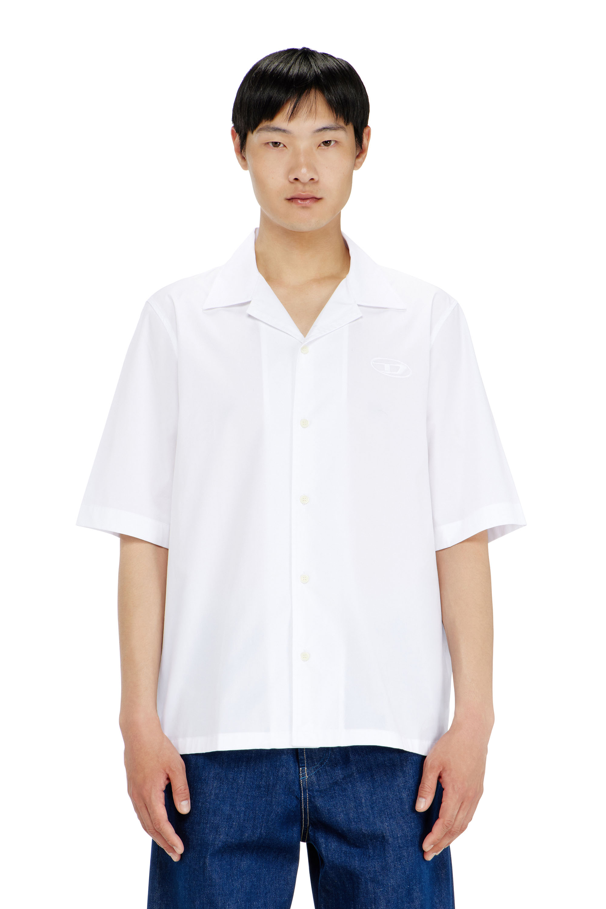 Diesel - S-MAC-GSBH, Chemise en popeline stretch avec broderie Oval D Homme in Blanc - 1