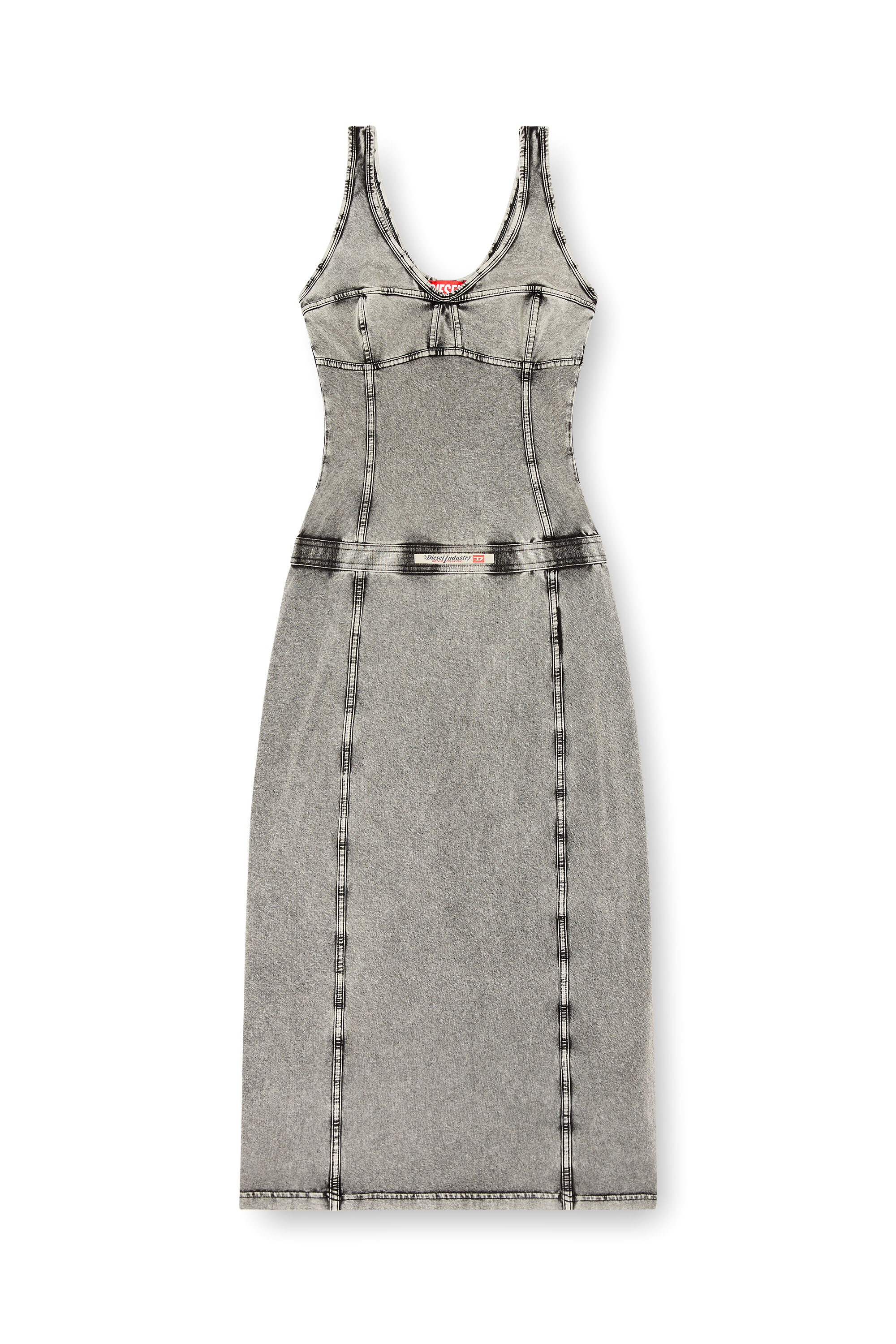 Diesel - D-INNY, Robe midi sans manches à effet denim Femme in Gris - 3