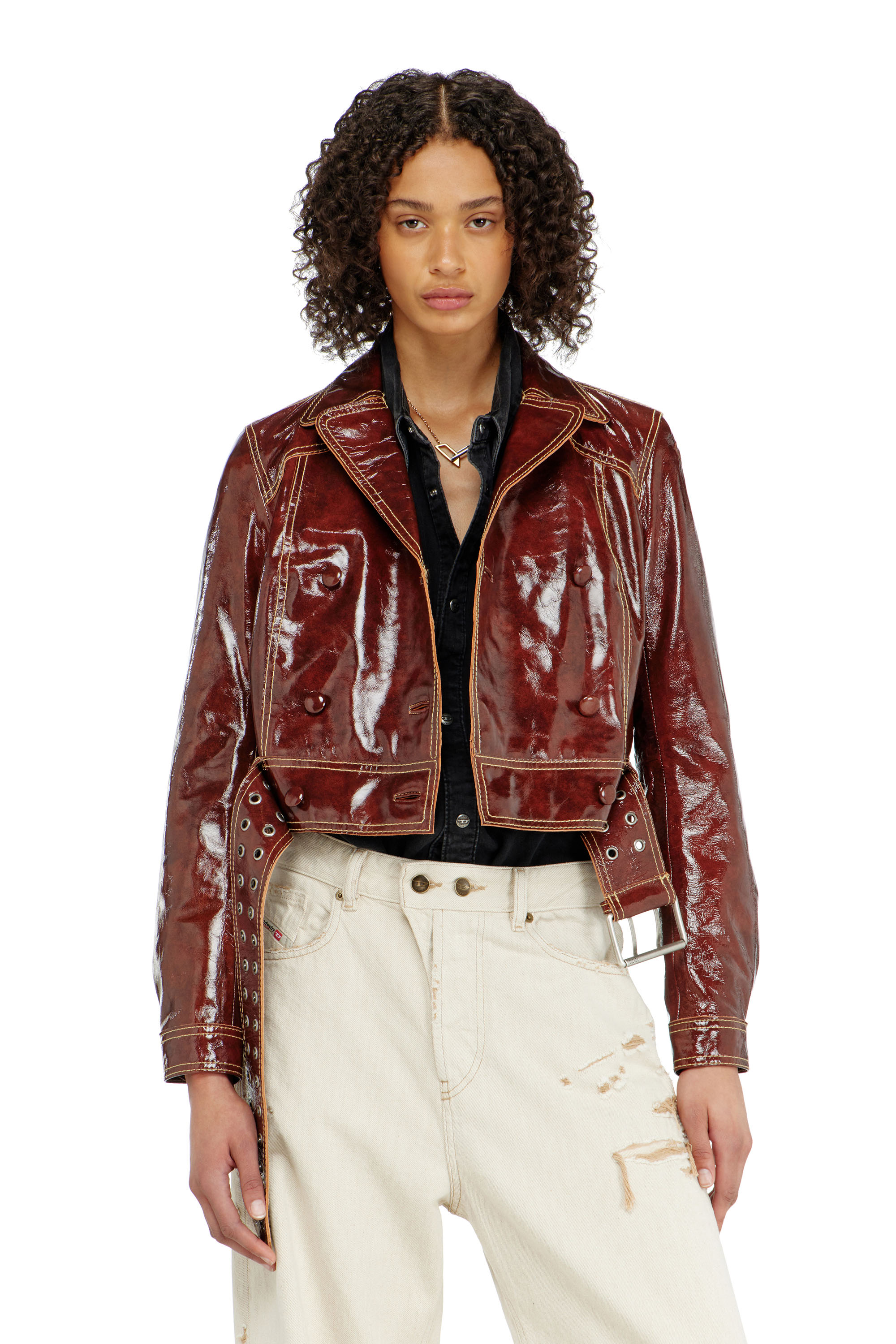 Diesel - L-EGEND, Veste en cuir verni avec large ceinture Femme in ToBeDefined - 1