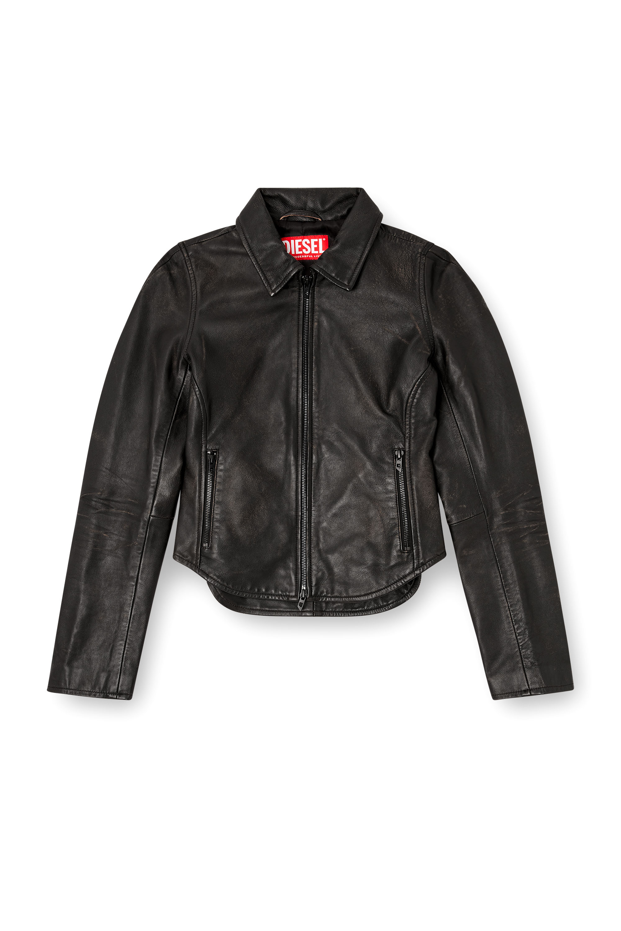 Diesel - L-EGRAD, Veste en cuir vieilli Femme in Noir - 2