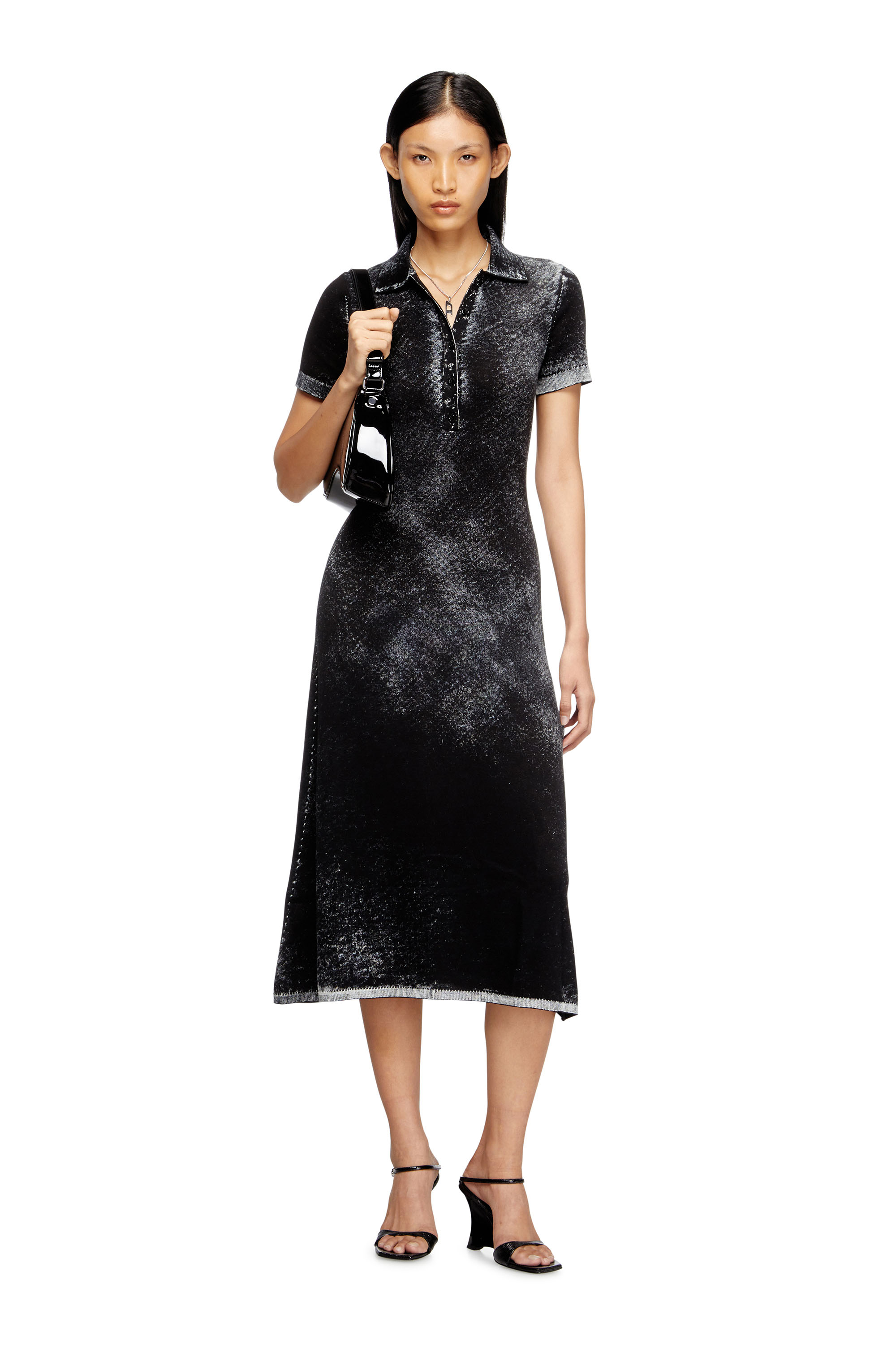 Diesel - M-LOURENS, Midi polo dress in reverse-printed knit Femme in Noir - 1