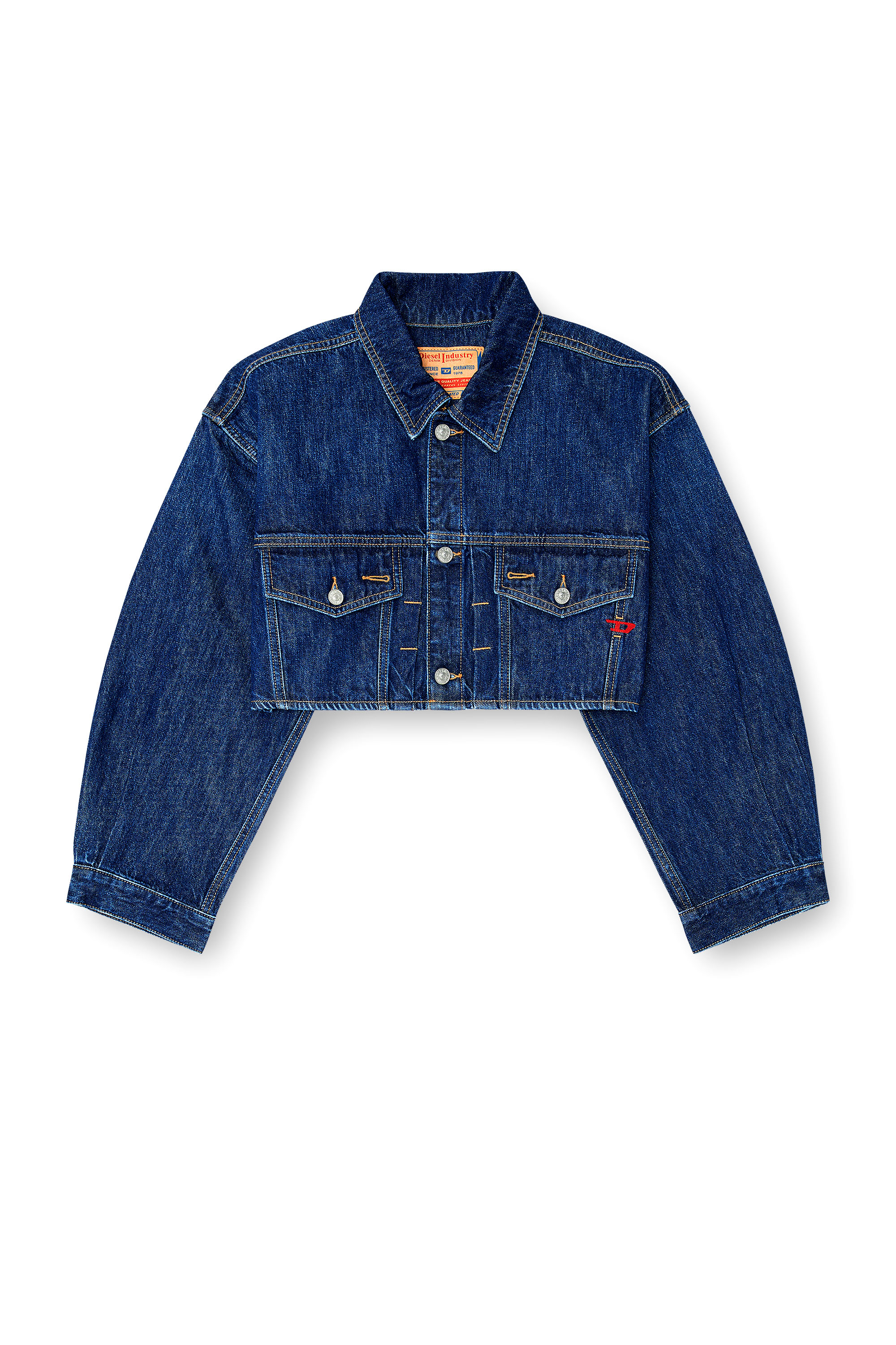 Diesel - DE-MALLEY, Veste trucker en denim cropped oversize Femme in Bleu - 2