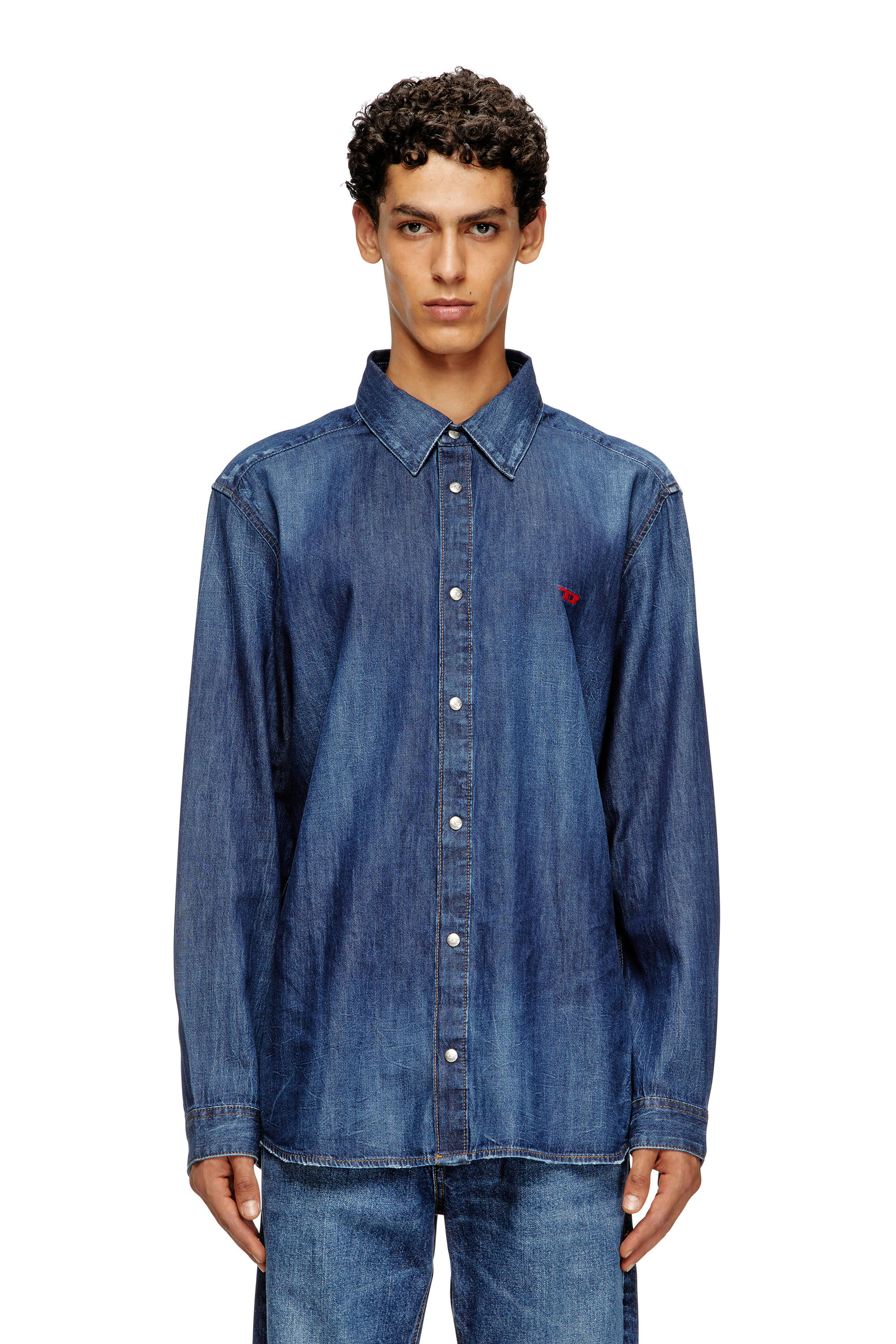 Diesel - D-SIMPLY, Chemise en denim avec logo brodé Homme in Bleu - 1