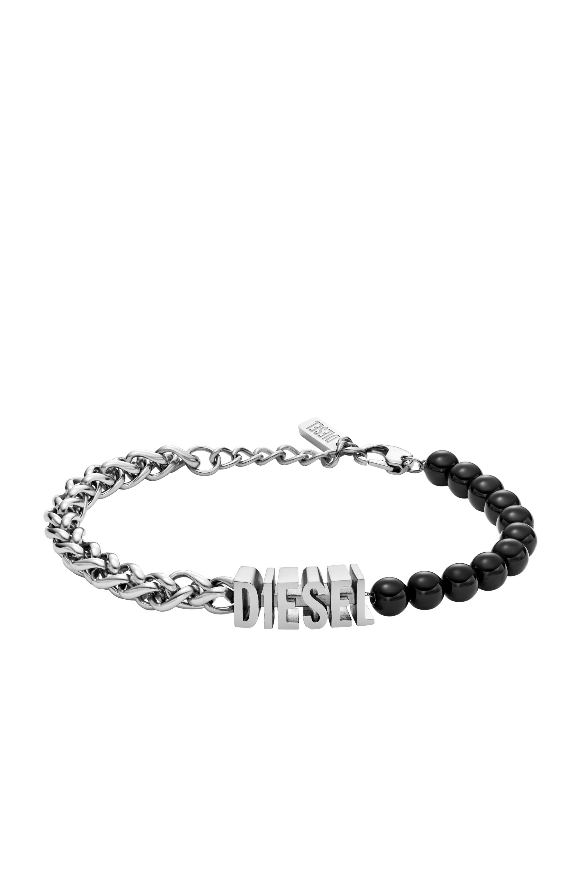 Diesel - DX1541040 JEWEL, Bracelet chaîne en perles d'agate noire Mixte in Gris argenté - 1