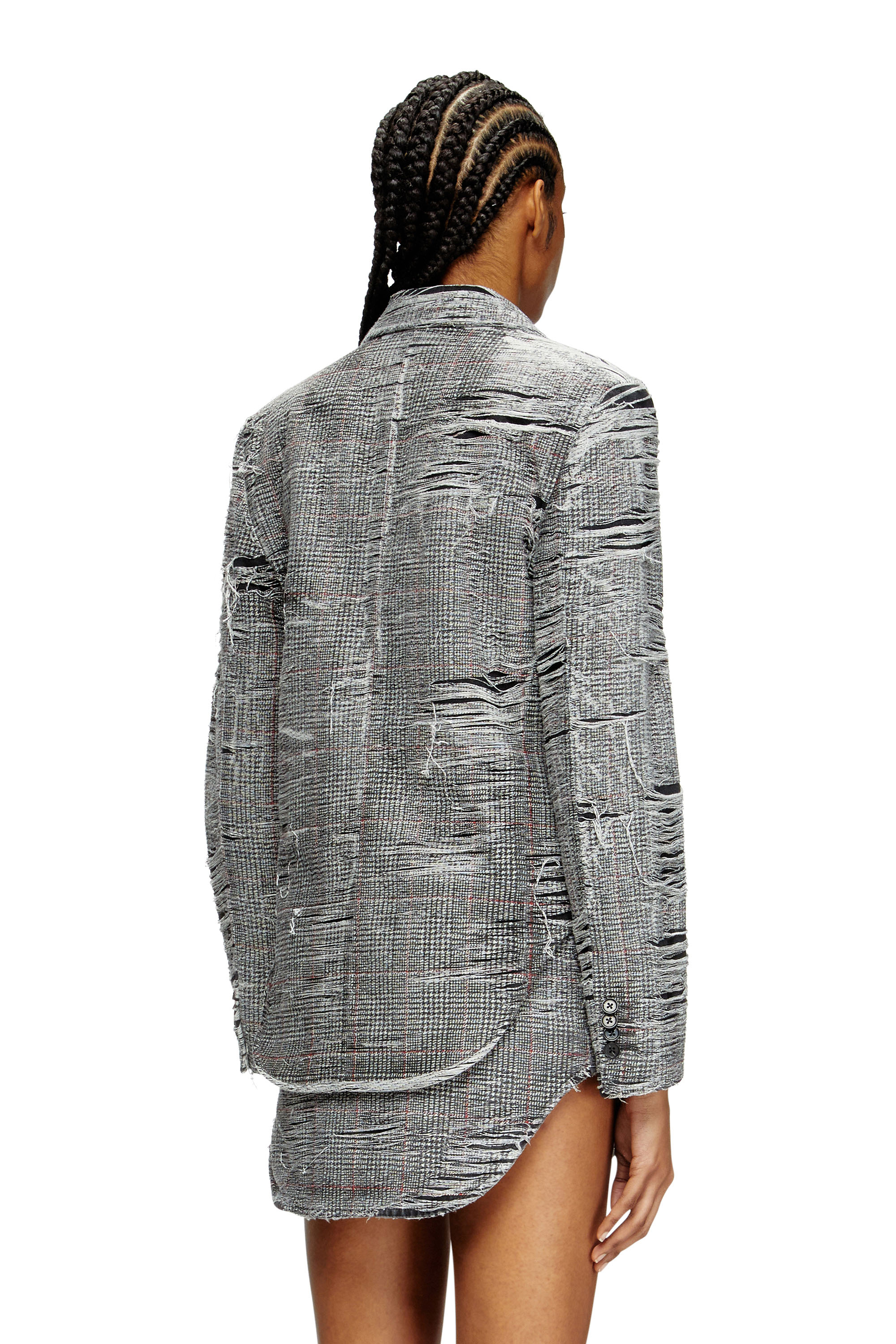 Diesel - DE-PHONIX-FSG, Blazer en denim Prince-de-Galles &agrave; effet vieilli Femme in Gris - 4