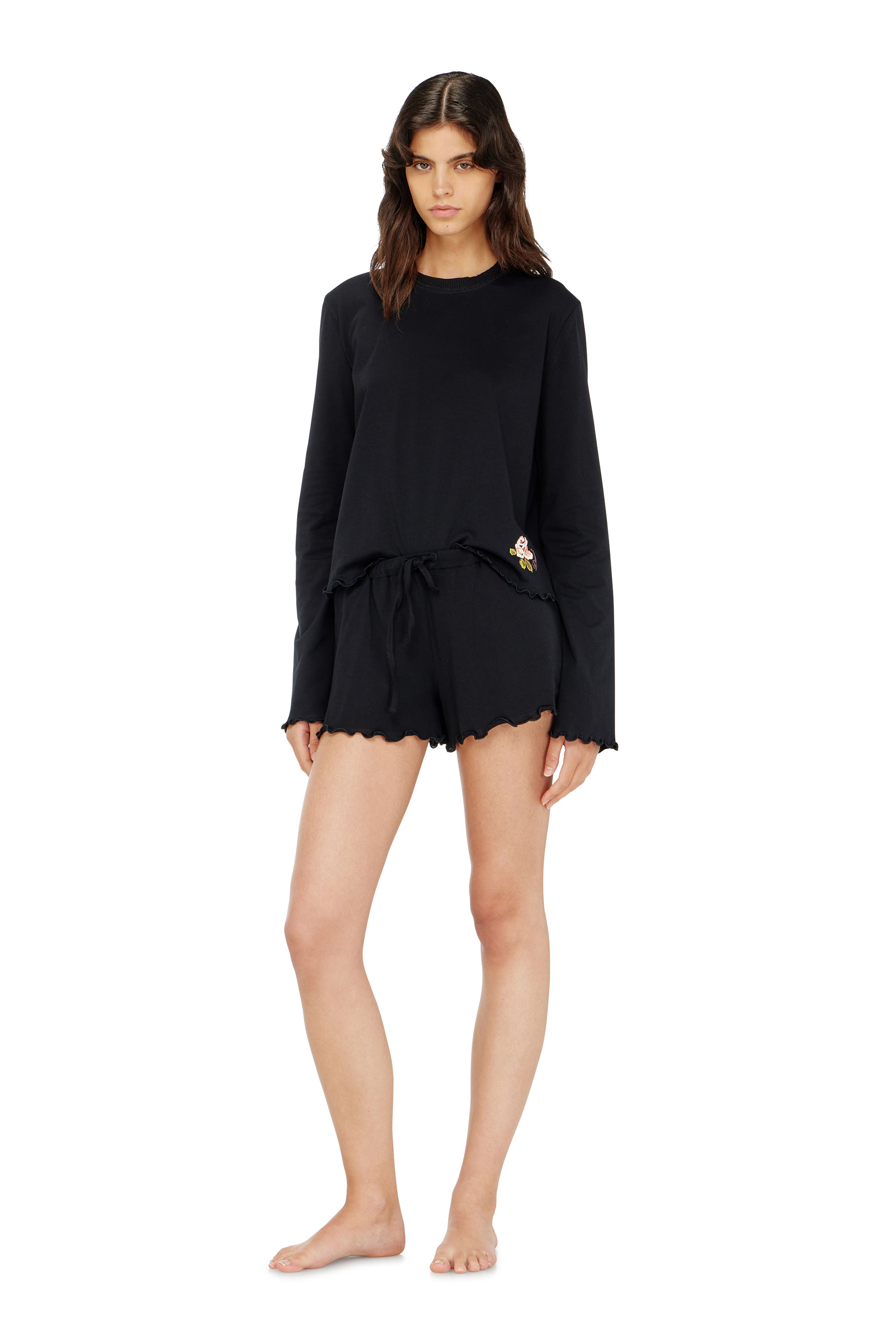 Diesel - SET-LORELAI-D-CORE, Ensemble pyjama en coton avec d&eacute;tail fleuri Femme in Noir - 1