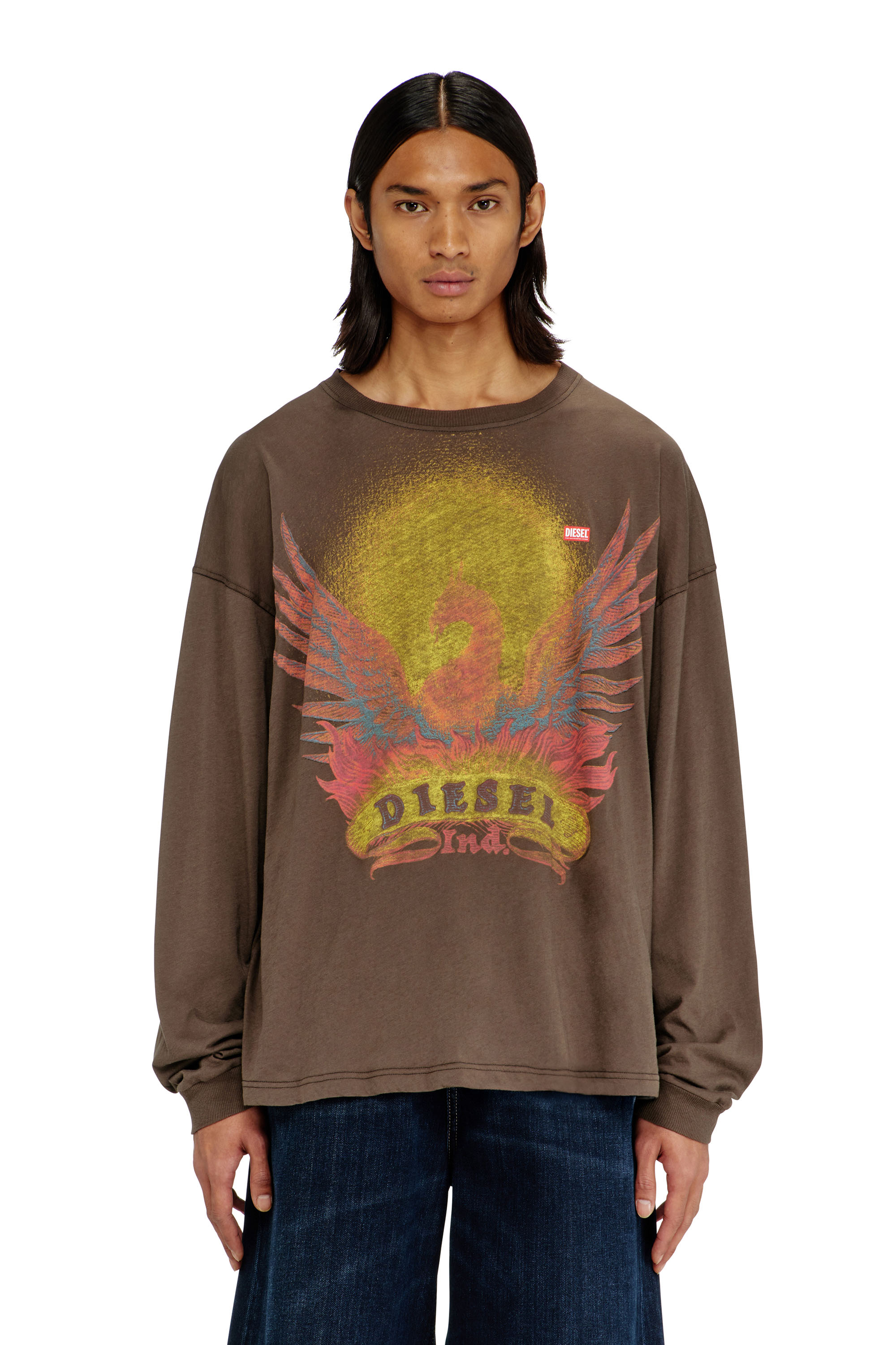 Diesel - T-BOXT-LS-AA1, T-shirt &agrave; manches longues avec motif Phoenix Homme in Marron - 1