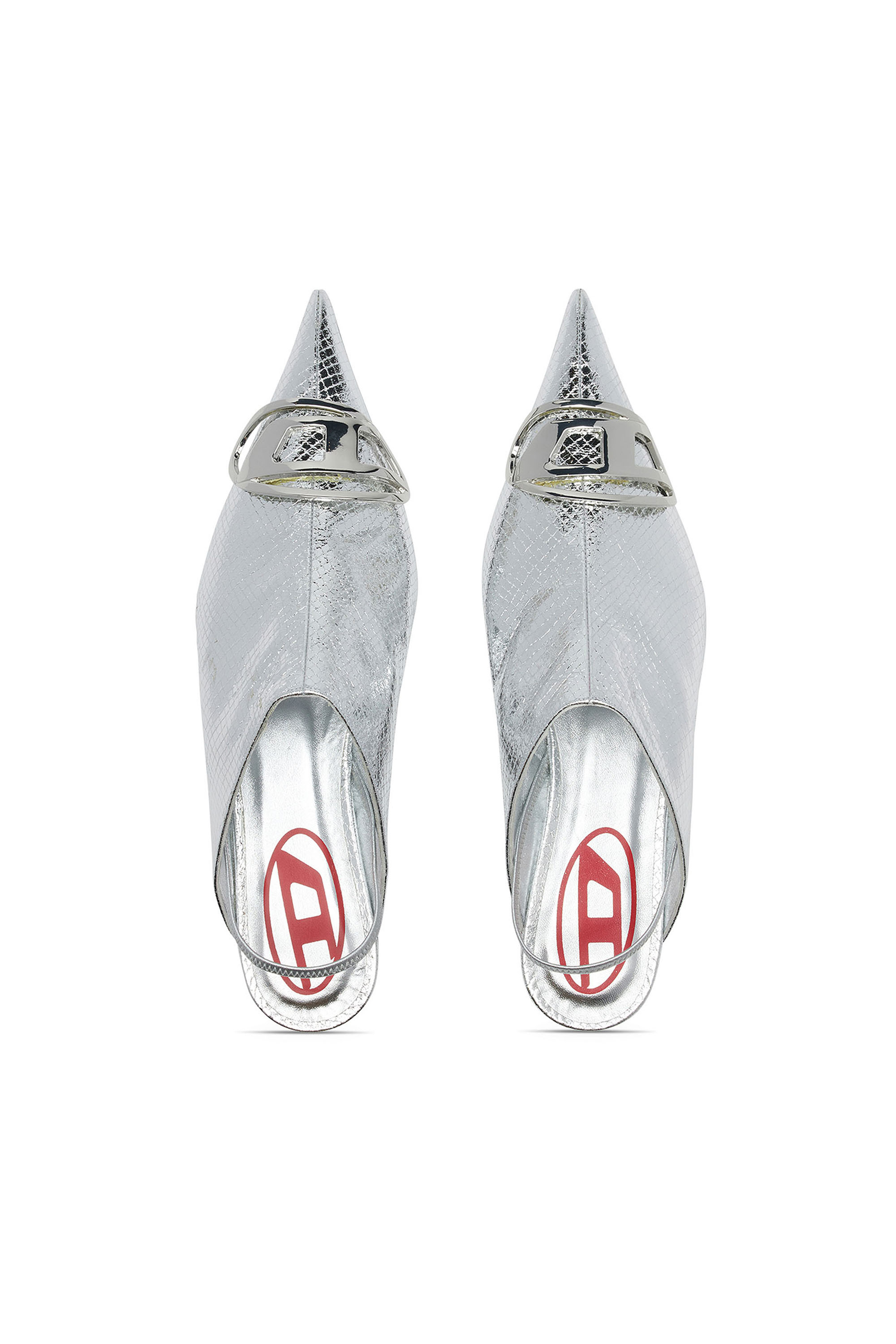 Diesel - D-VENUS B, D-Venus-Mules à bride arrière vernies effet serpent Femme in Gris argenté - 4