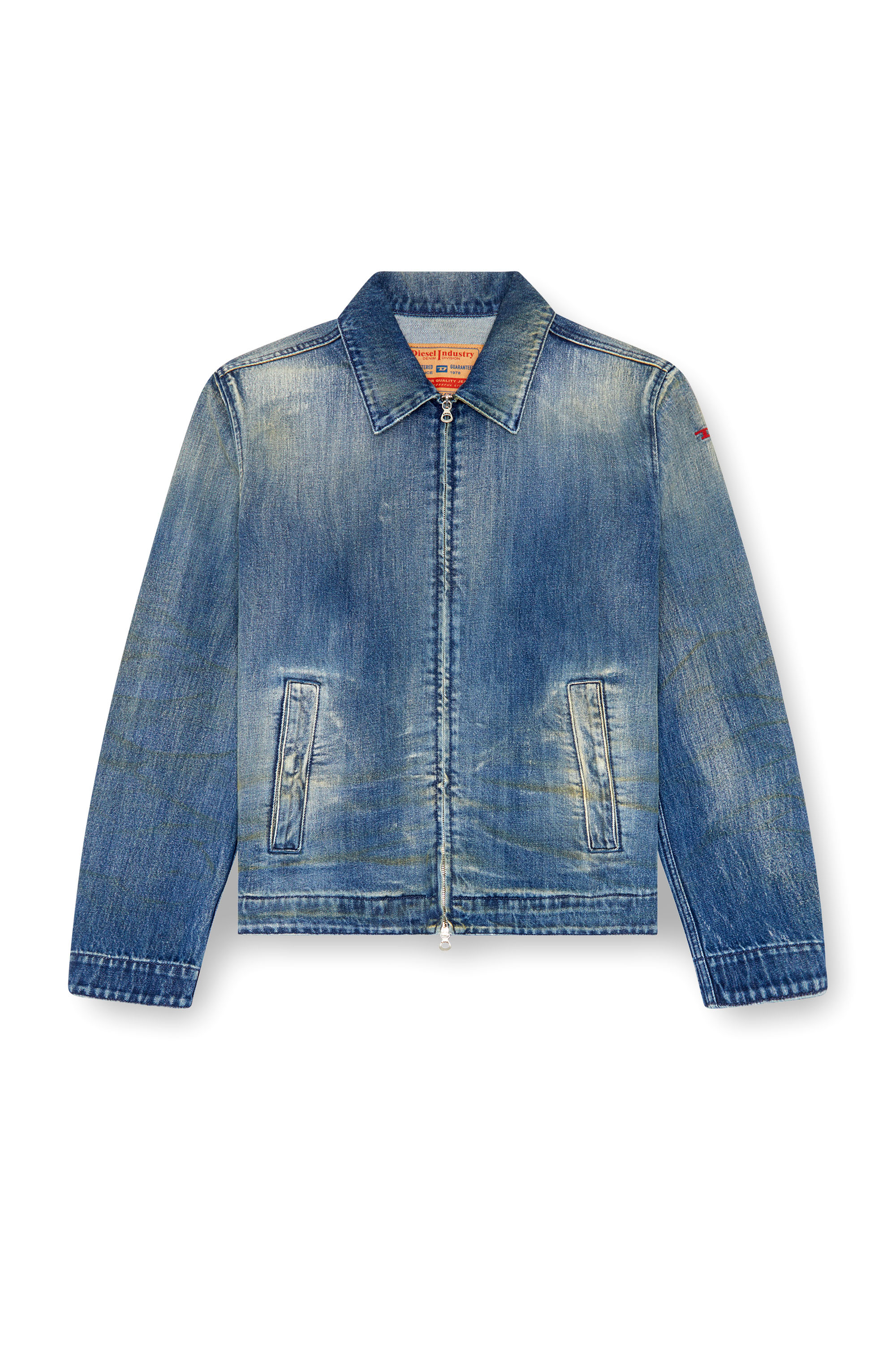 Diesel - D-ROHE, Veste blouson en denim avec délavage effet sali Homme in Bleu - 3